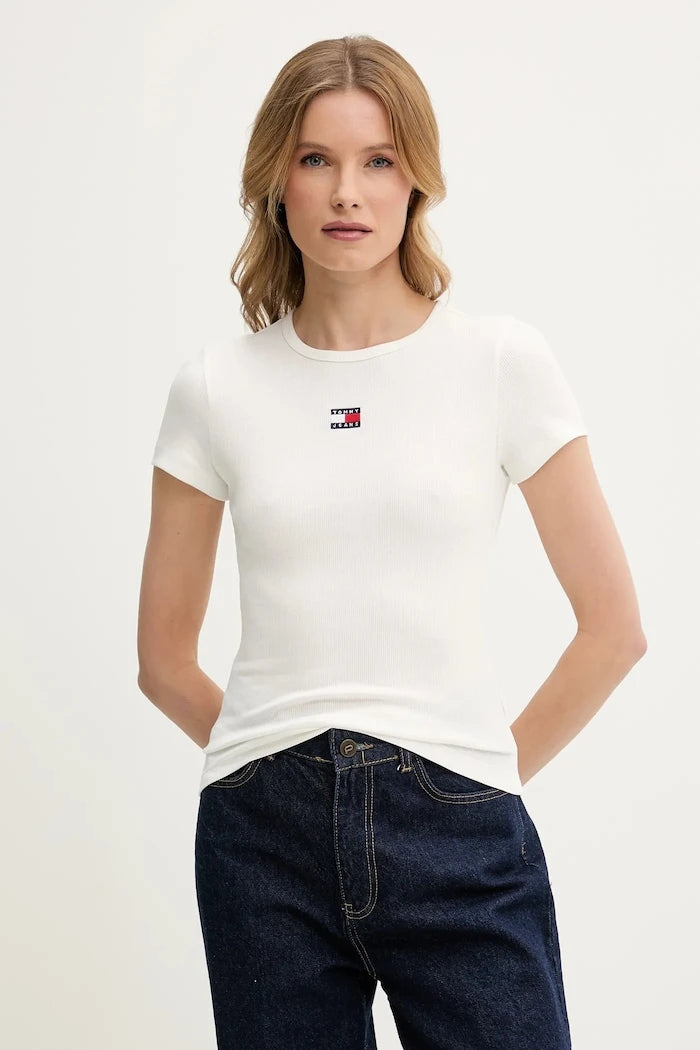 Tommy Jeans kadın pamuklu elastan tişört
