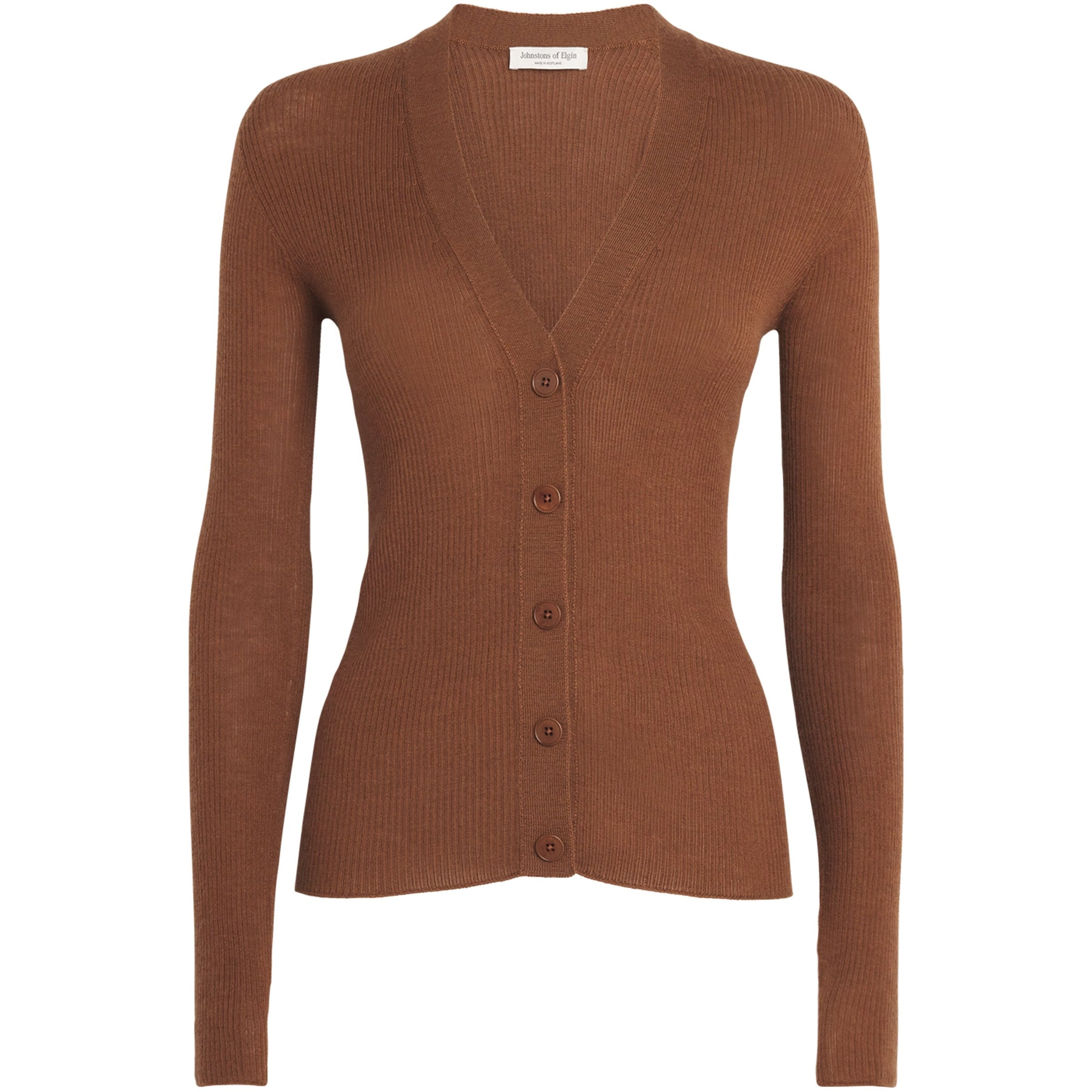 Johnstons Of Elgin Brown Superfine Cashmere V-Neck Cardigan