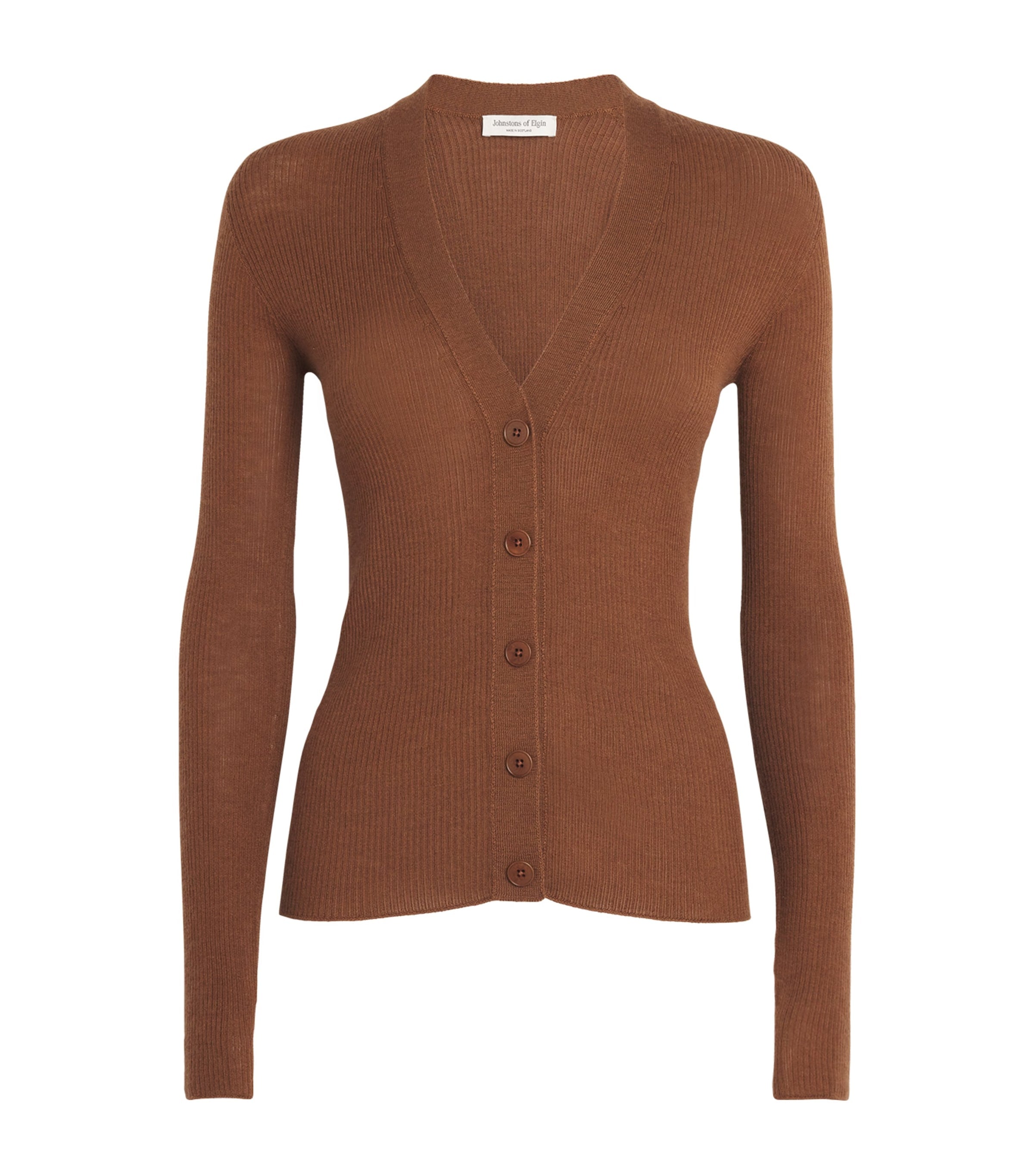 Johnstons Of Elgin Brown Superfine Cashmere V-Neck Cardigan