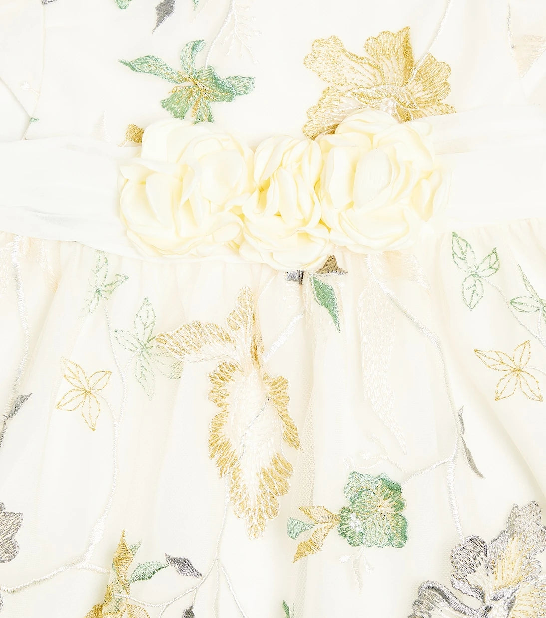 Patachou - Floral-appliqué embroidered tulle dress