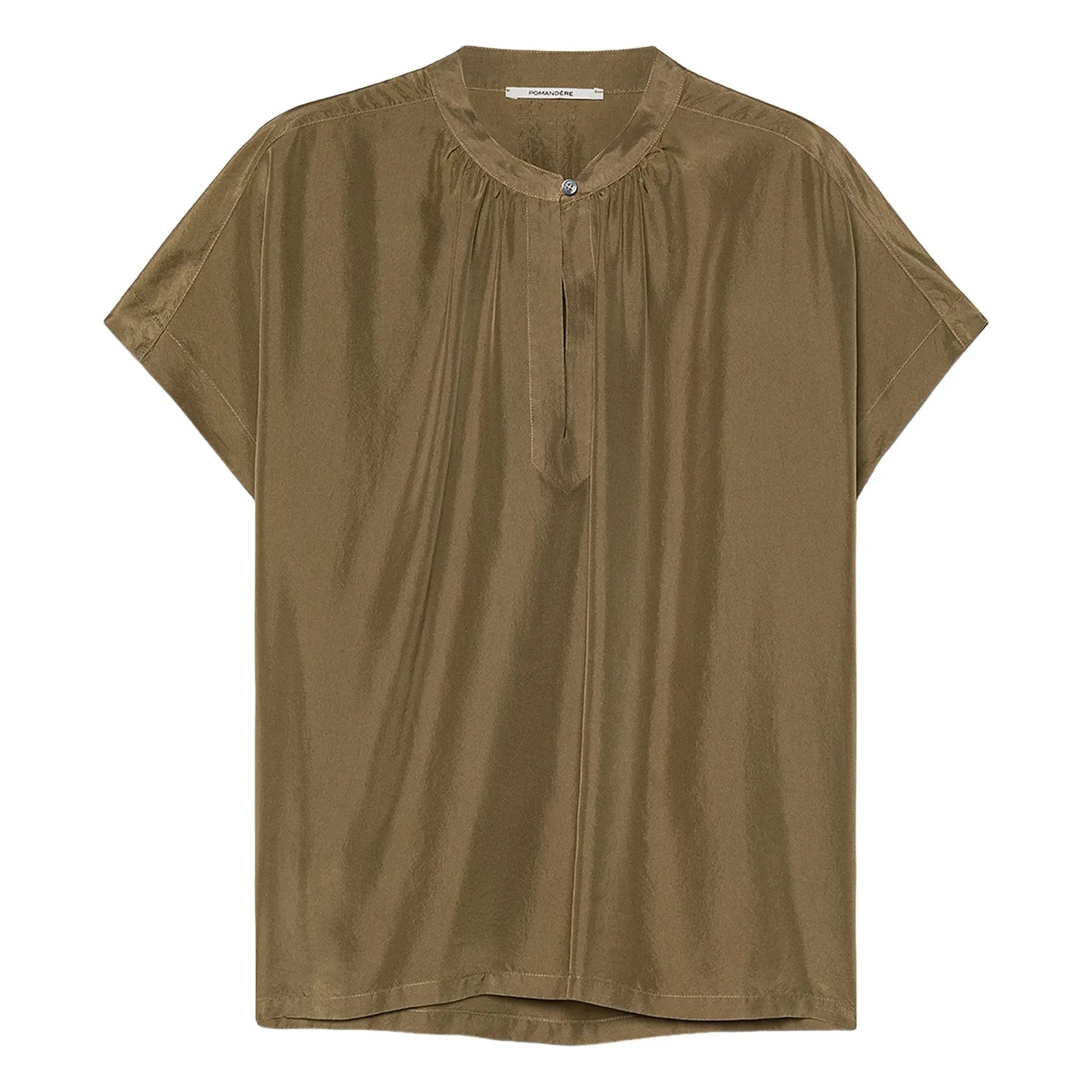 Pomandère - Silk short-sleeve blouse | Taupe brown