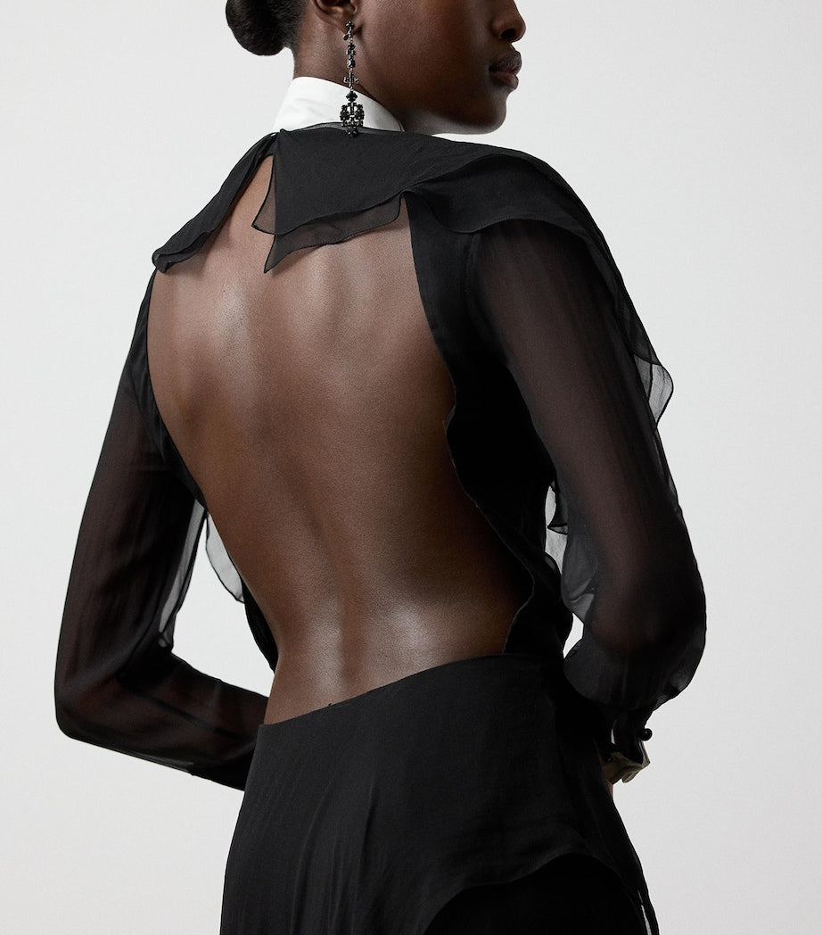 Ralph Lauren Collection Black Silk Chiffon Emala Evening Dress