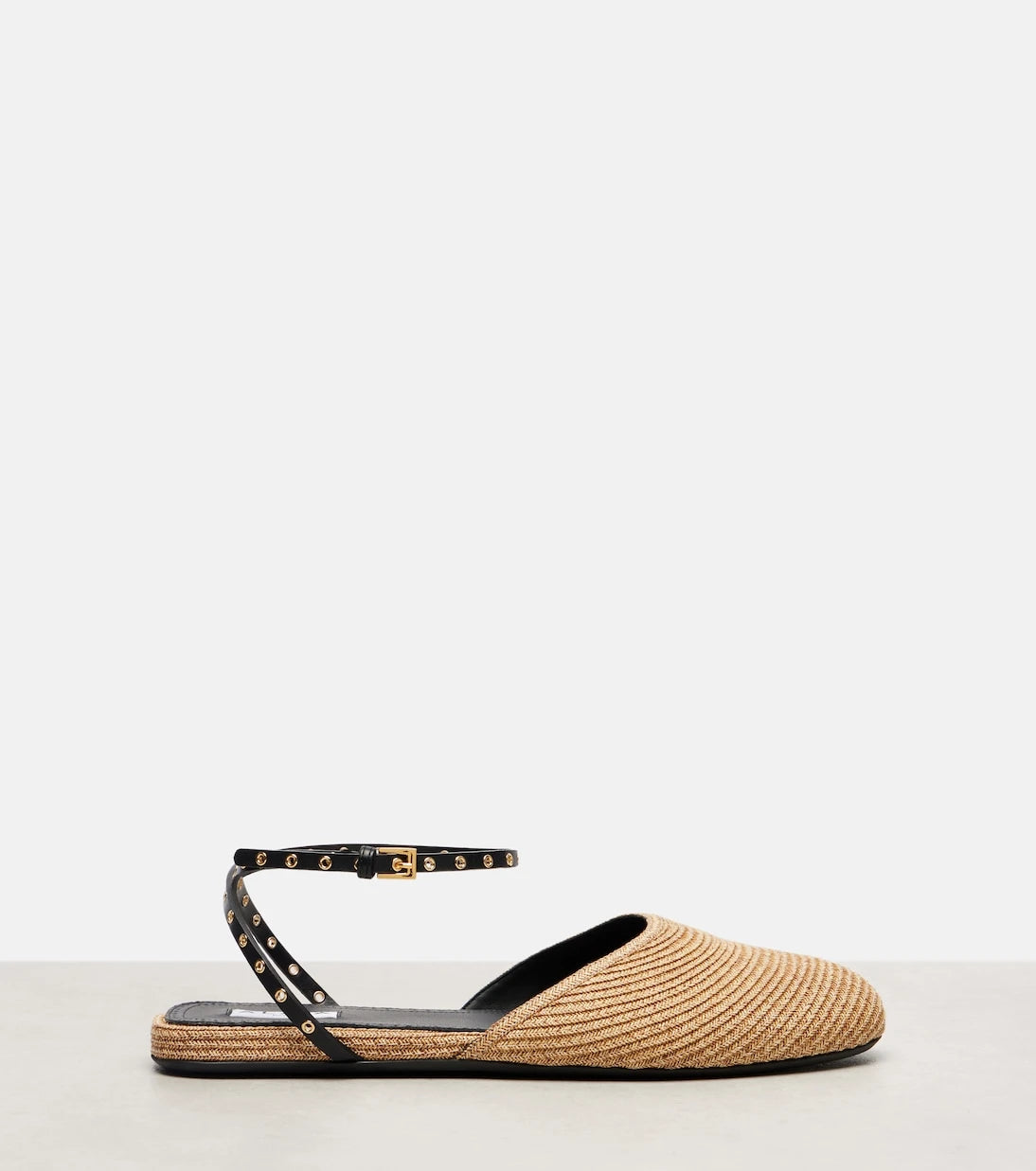 Alaïa - Leather-trimmed raffia flats