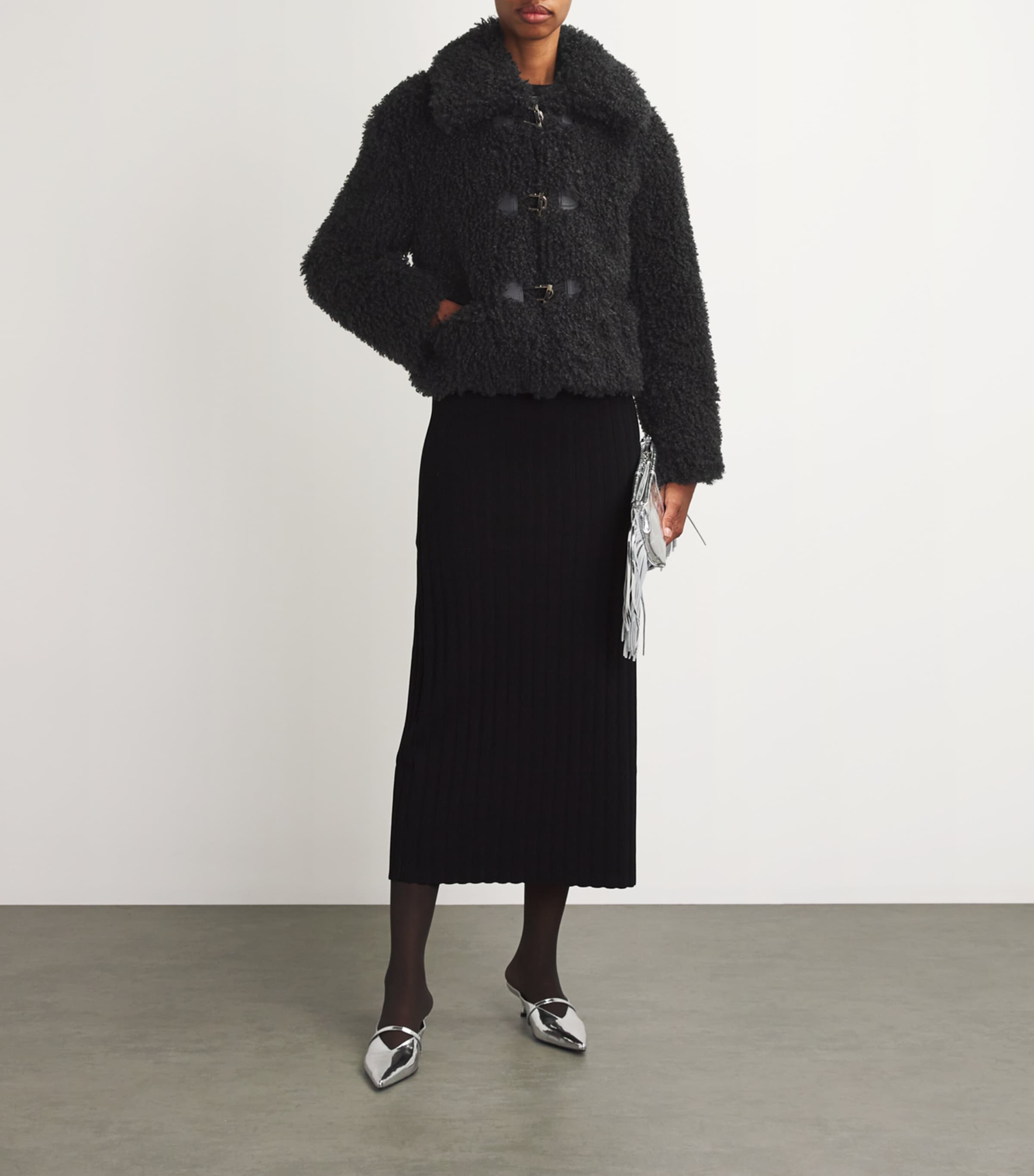 Maje Black Faux-Shearling Cropped Jacket
