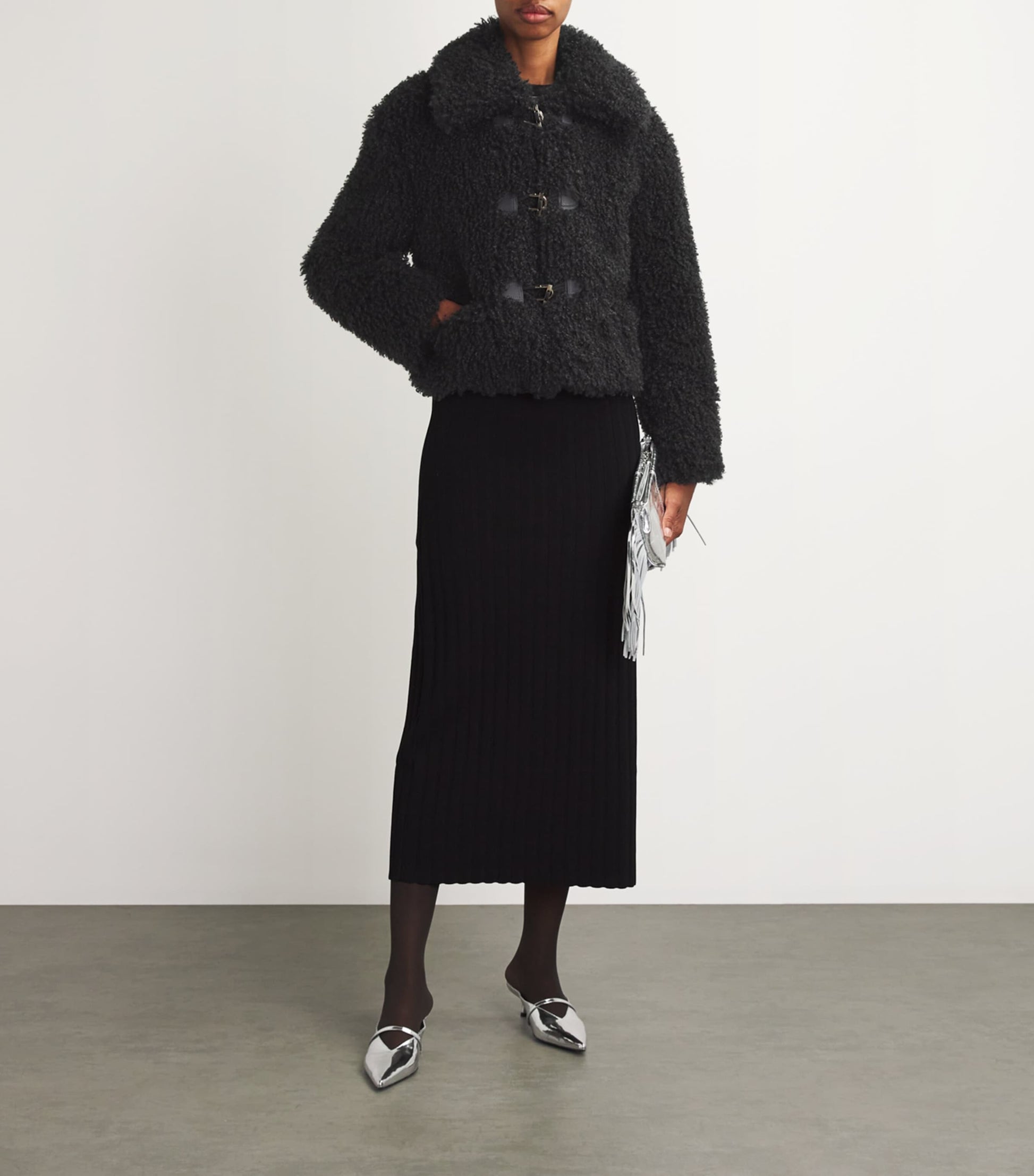 Maje Black Faux-Shearling Cropped Jacket