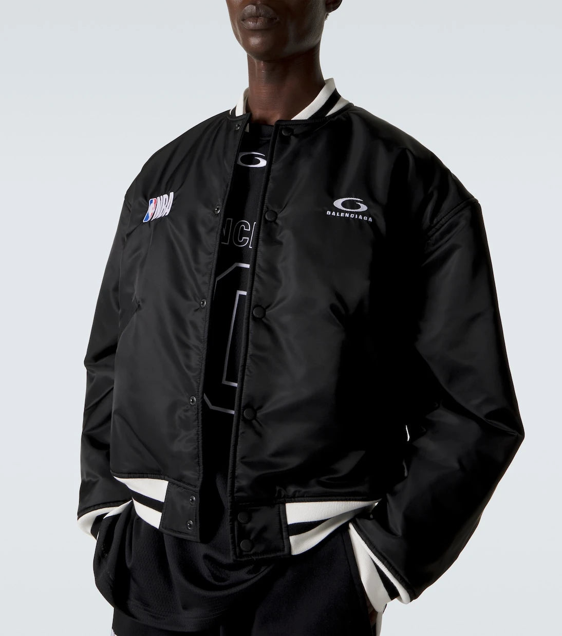 Balenciaga - x NBA logolu saten bomber ceket