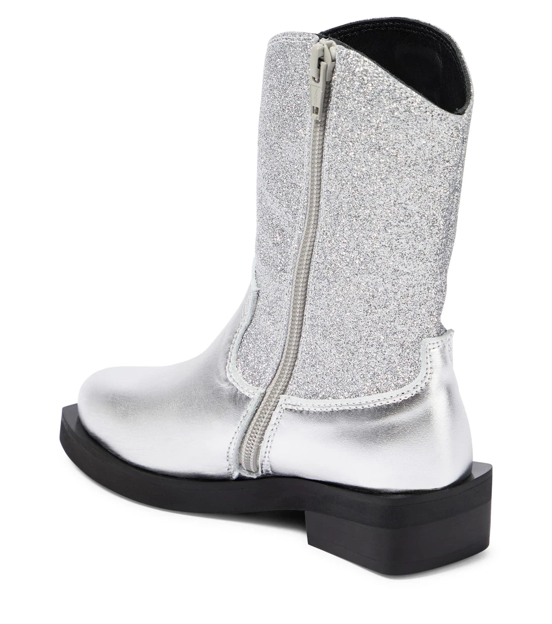 Moschino Kids - Logo glitter leather cowboy boots