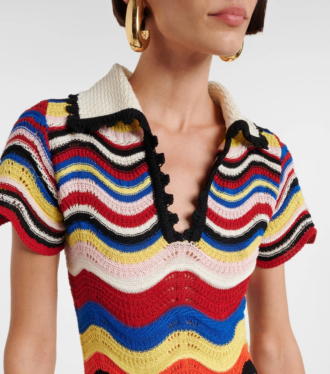 La DoubleJ - Chevron crochet cotton polo dress