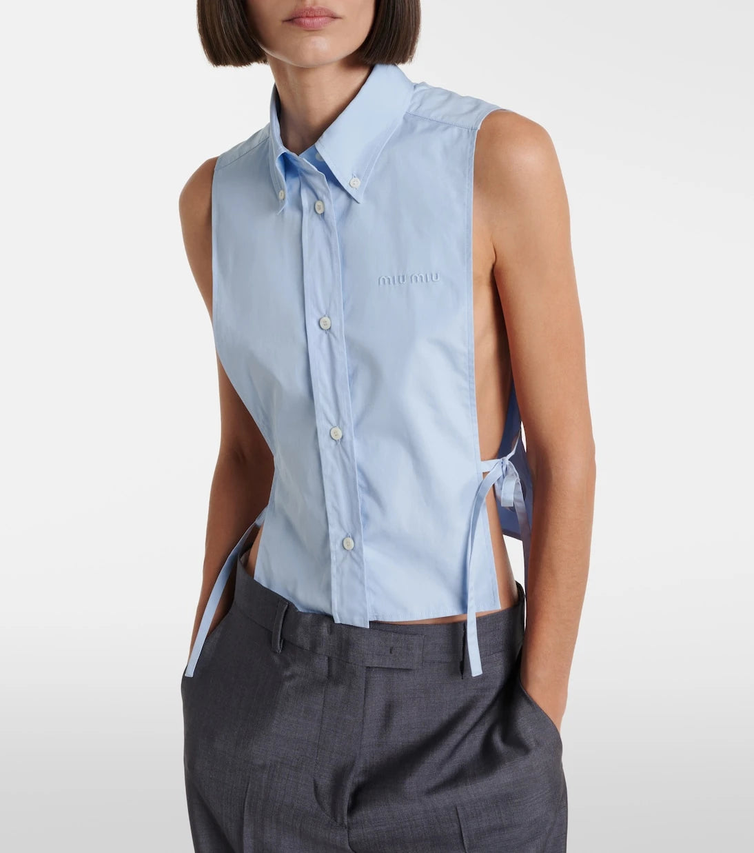 Miu Miu - Cutout cropped cotton poplin shirt