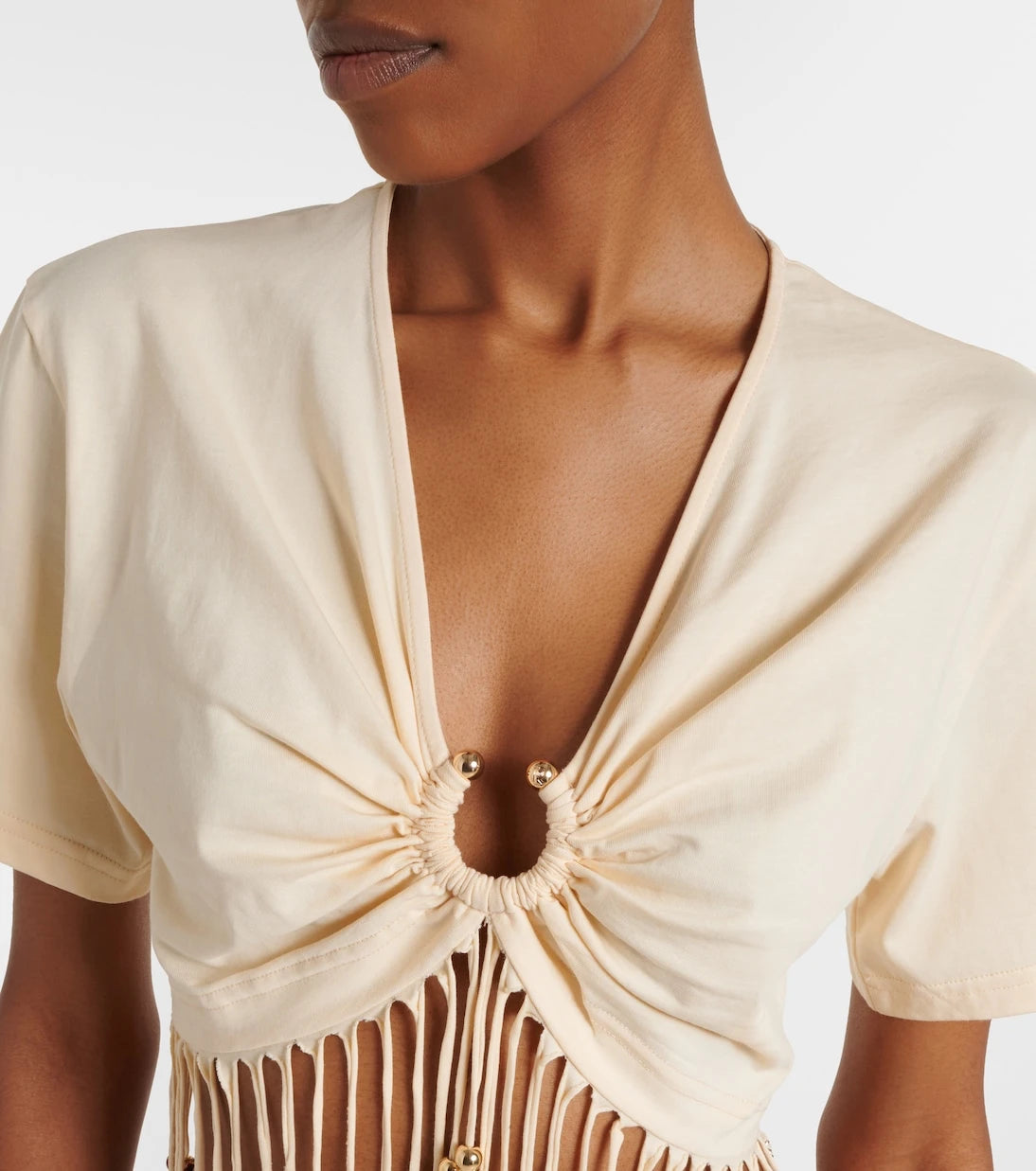 Rabanne - Embellished cotton jersey crop top