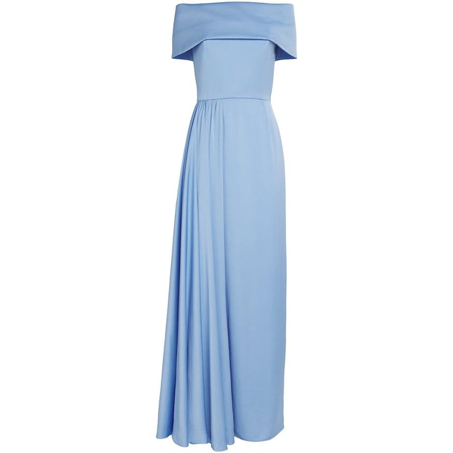 Blue Charmeuse Off-The-Shoulder Philomena Gown