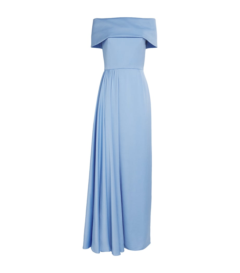 Blue Charmeuse Off-The-Shoulder Philomena Gown