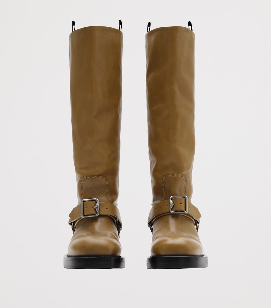Burberry Brown Leather Saddle Knee-High Boots
