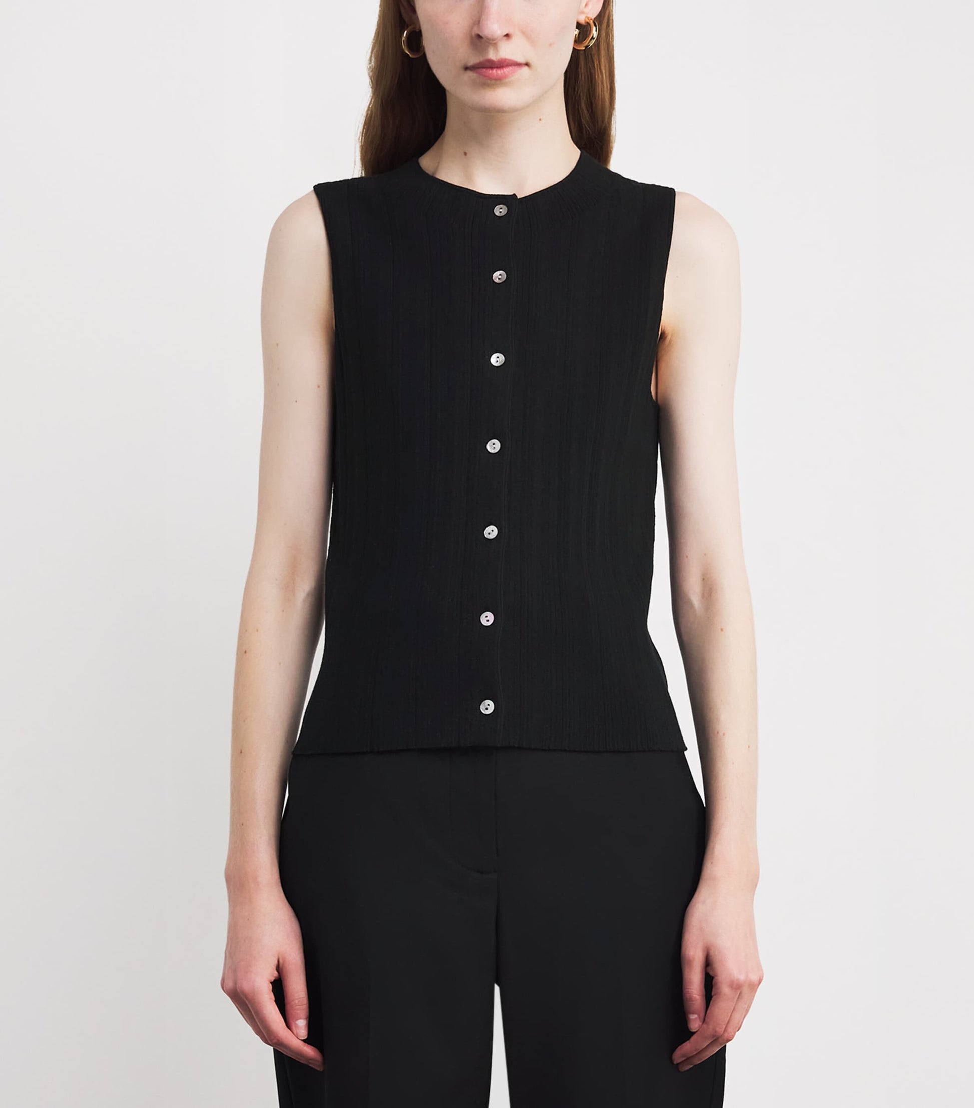 Vince Black Sleeveless Button-Up Top