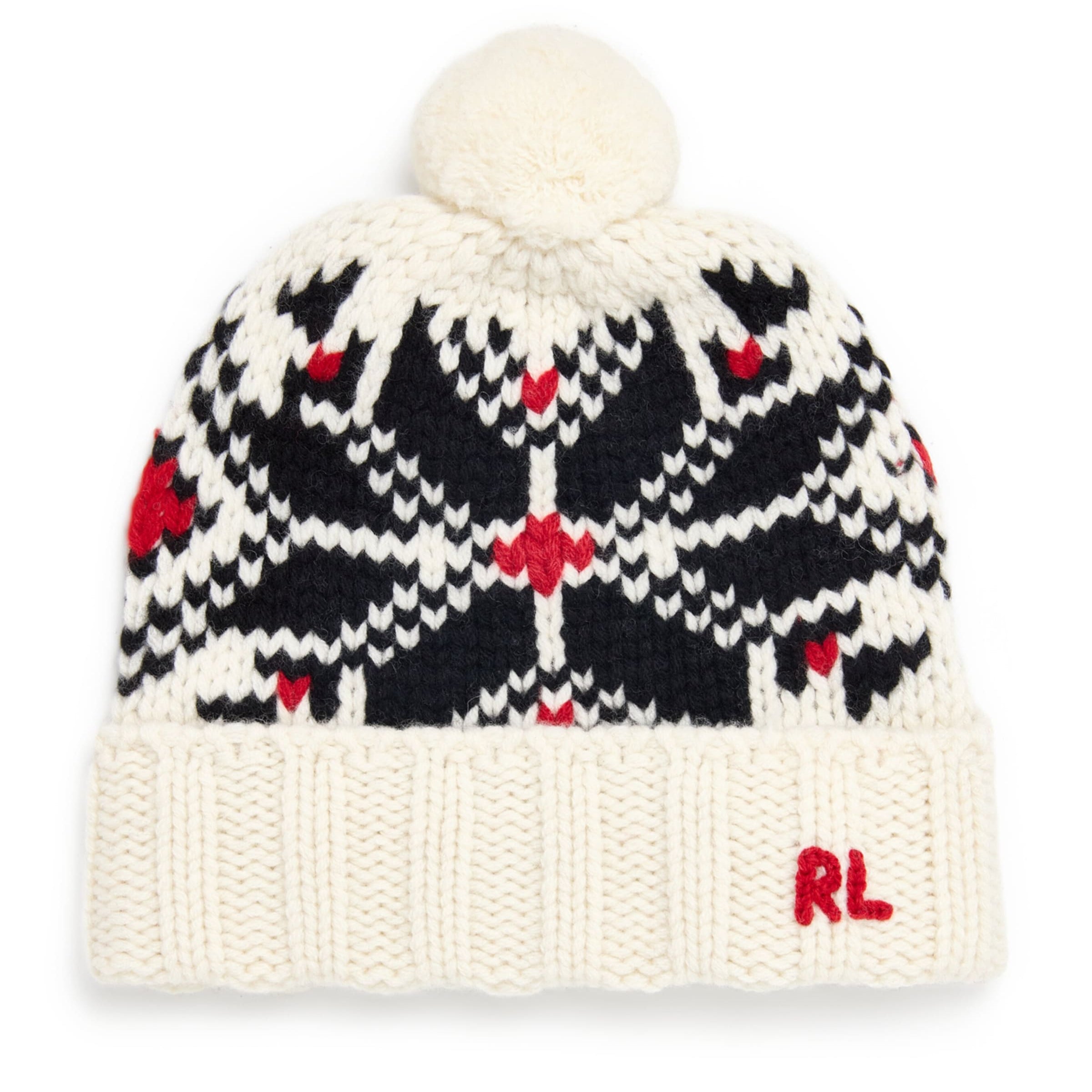 Ivory Wool Pom-Pom Snowflake Beanie