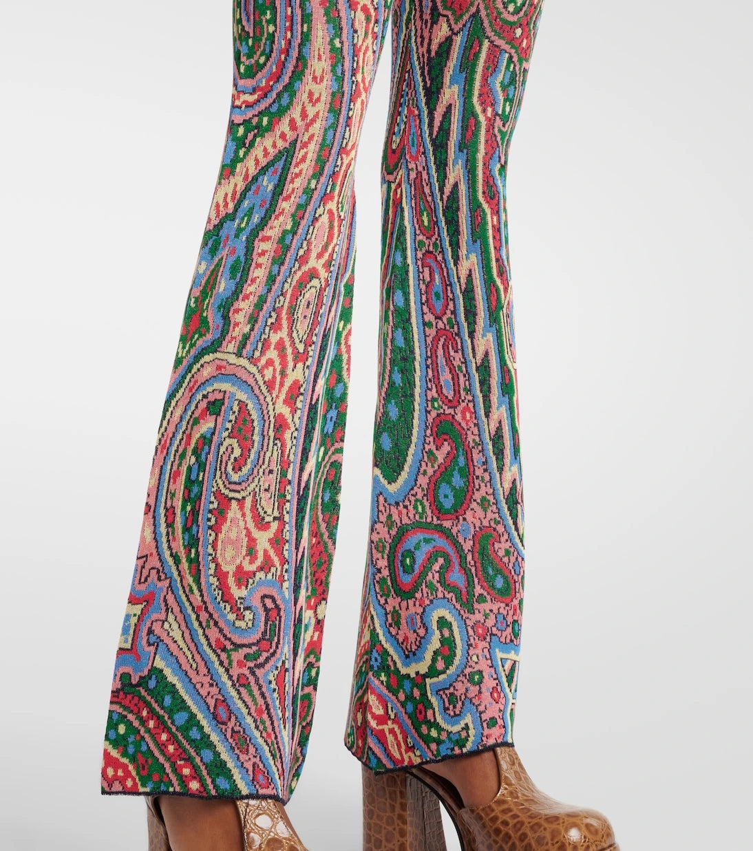 Etro - Örgü jakarlı, paçaları bol kesim, paisle desenli pantolon