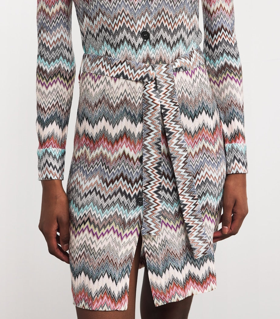 Multi Knitted Zigzag Shirt Midi Dress