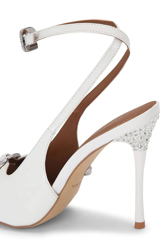 Kurt Geiger London Buckle Point Court Beyaz Deri Topuklu Ayakkabı