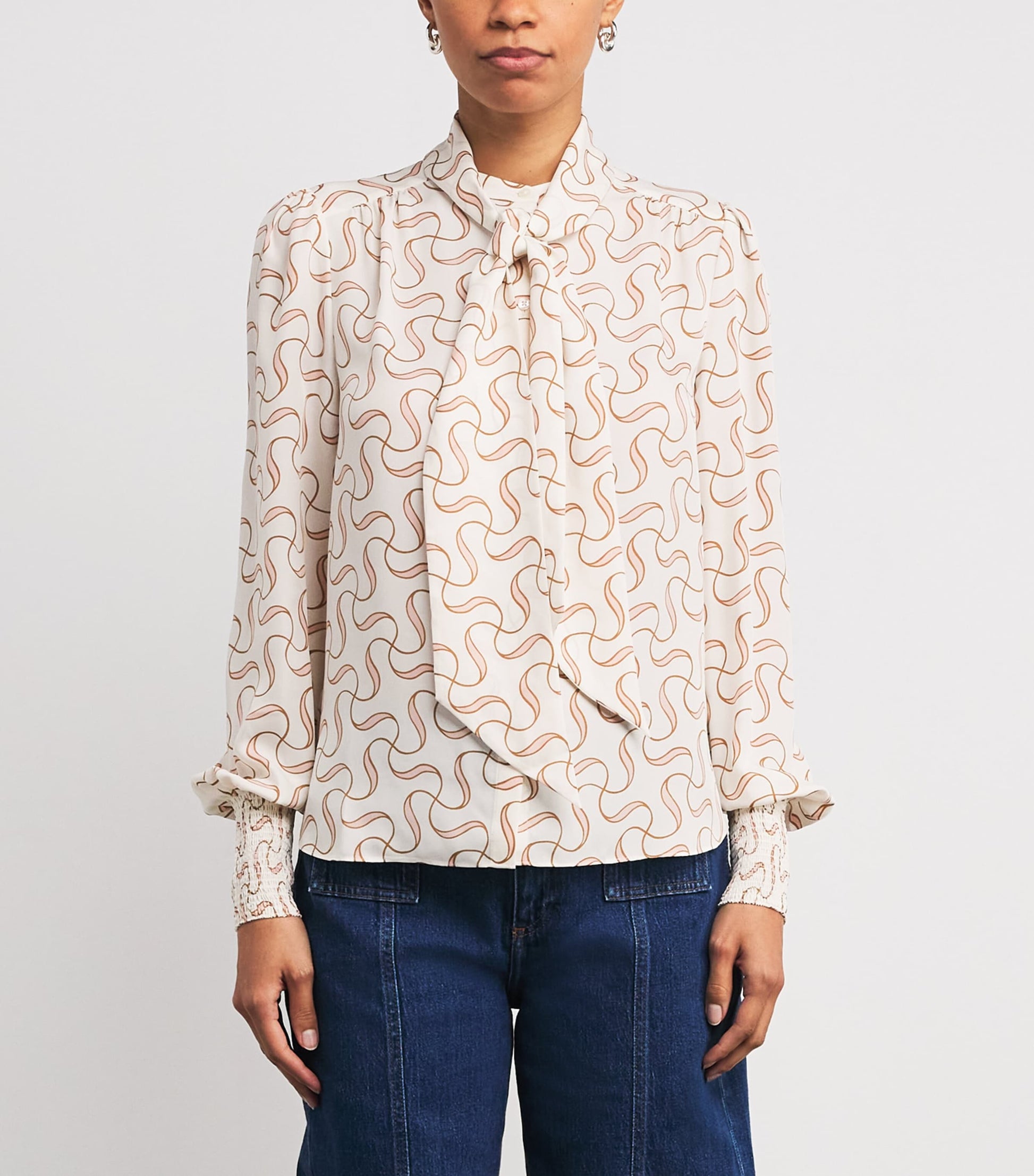 ME+EM Ivory Silk Patterned Blouse