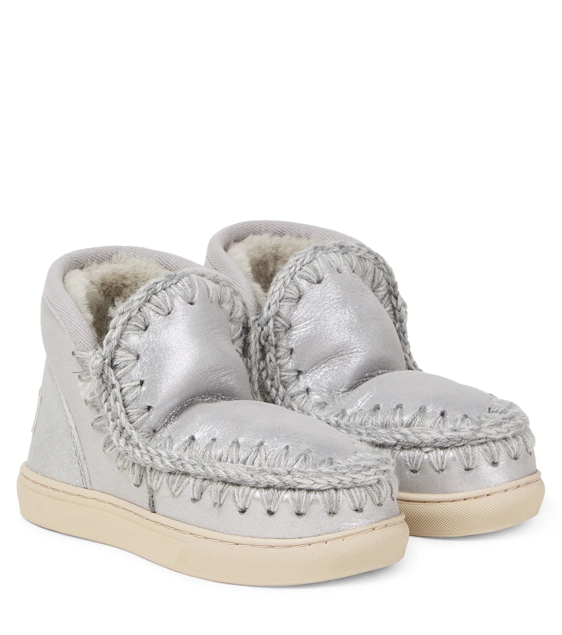 Mou Kids - Embroidered shearling-lined suede boots