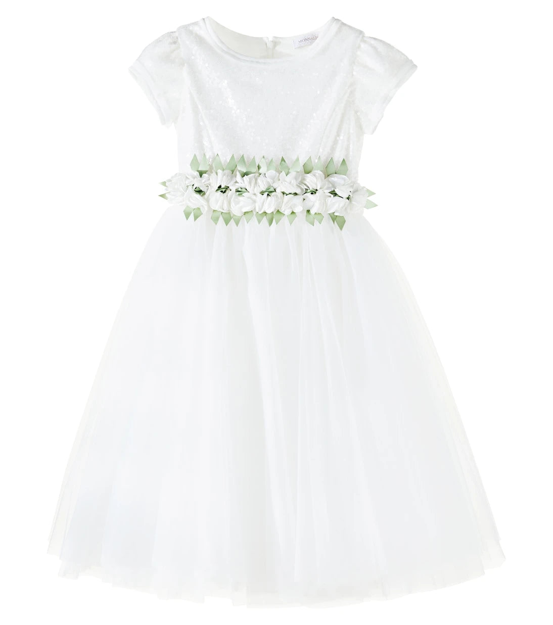 Monnalisa - Sequined floral-appliqué tulle dress