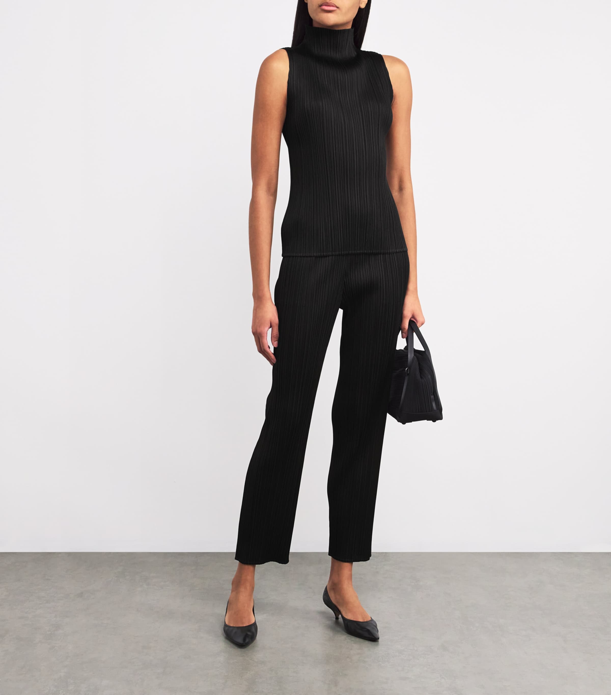 Pleats Please Issey Miyake Black Sleeveless Basics Top