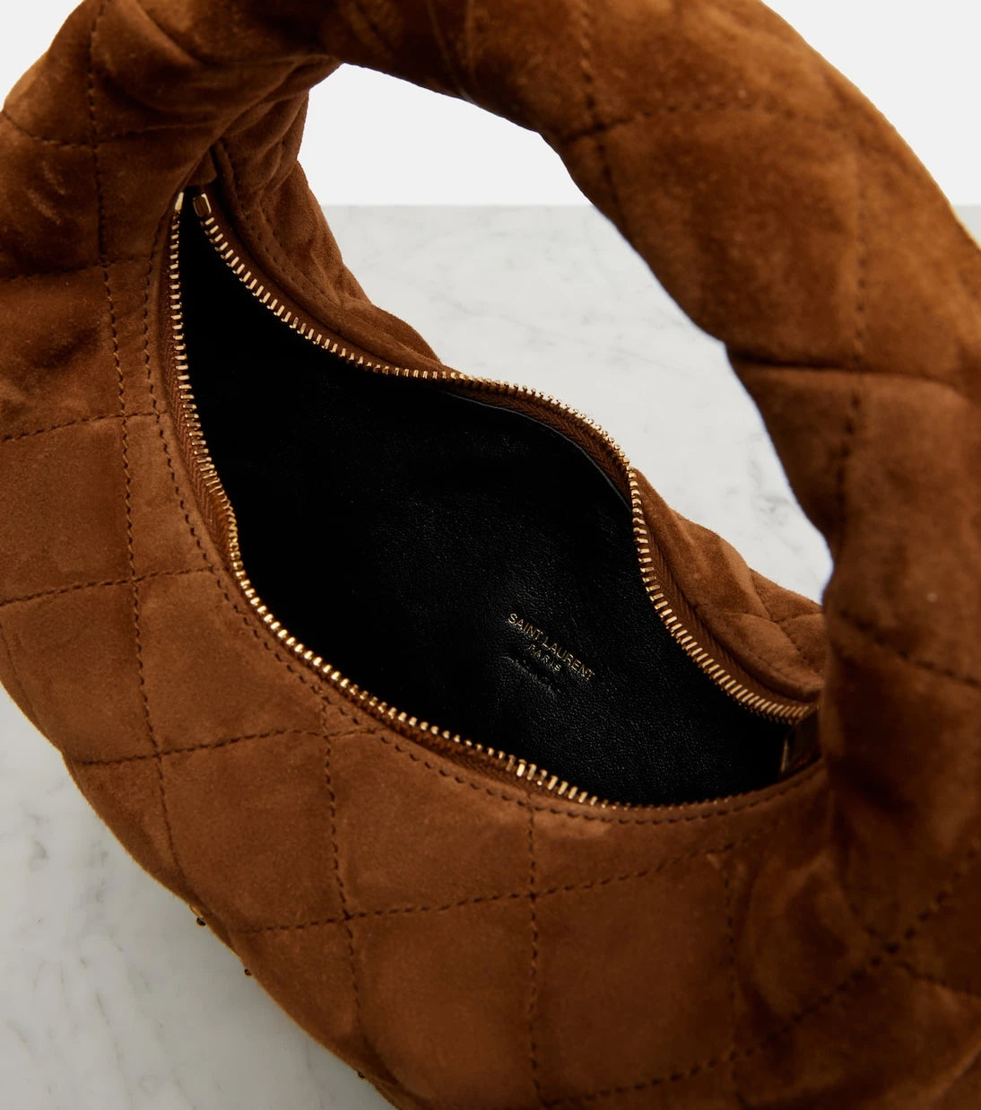 Saint Laurent - Icarino Mini quilted suede top-handle bag