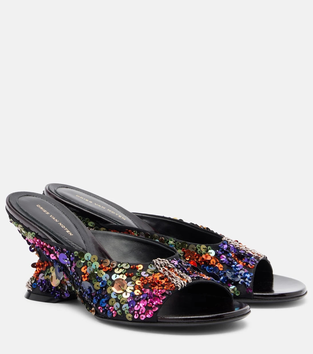 Dries Van Noten - 75 sequined leather wedge mules