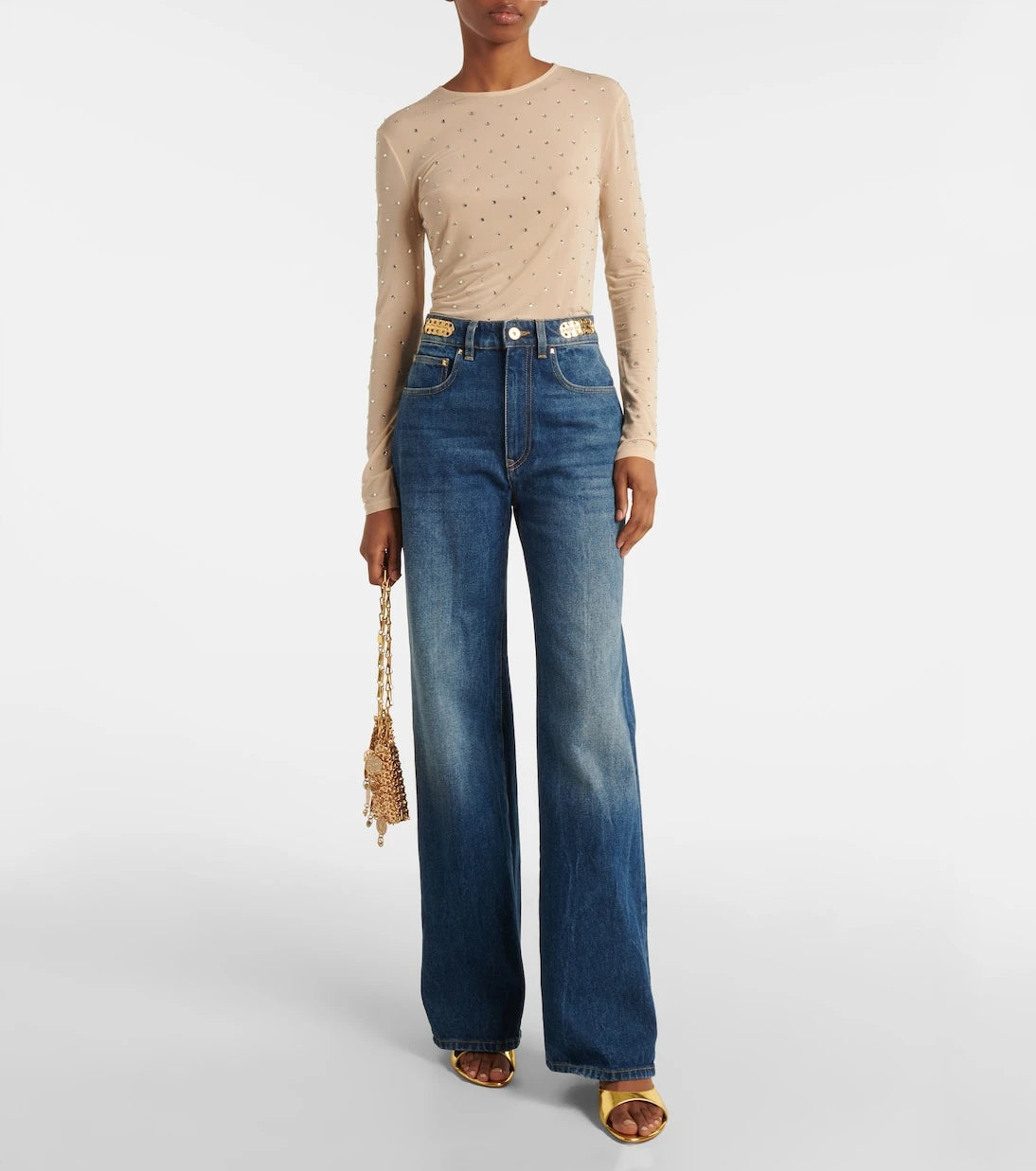 Rabanne - Crystal-embellished semi-sheer top
