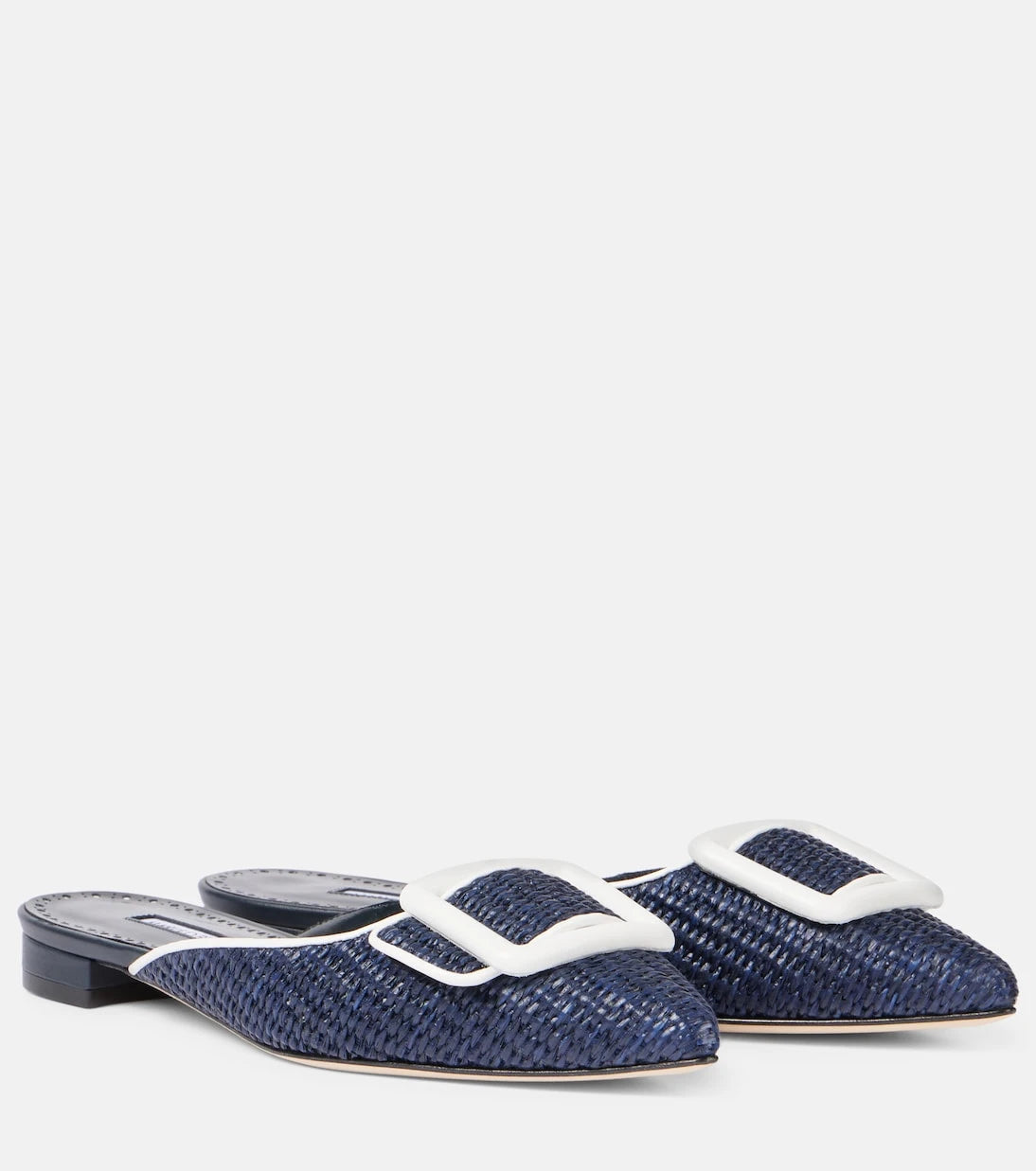 Manolo Blahnik - Maysale leather-trimmed raffia mules