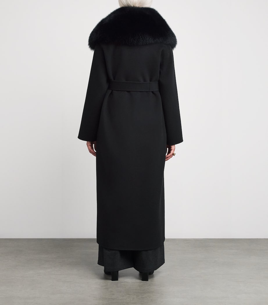 Yves Salomon Black Fur-Trim Double-Breasted Coat