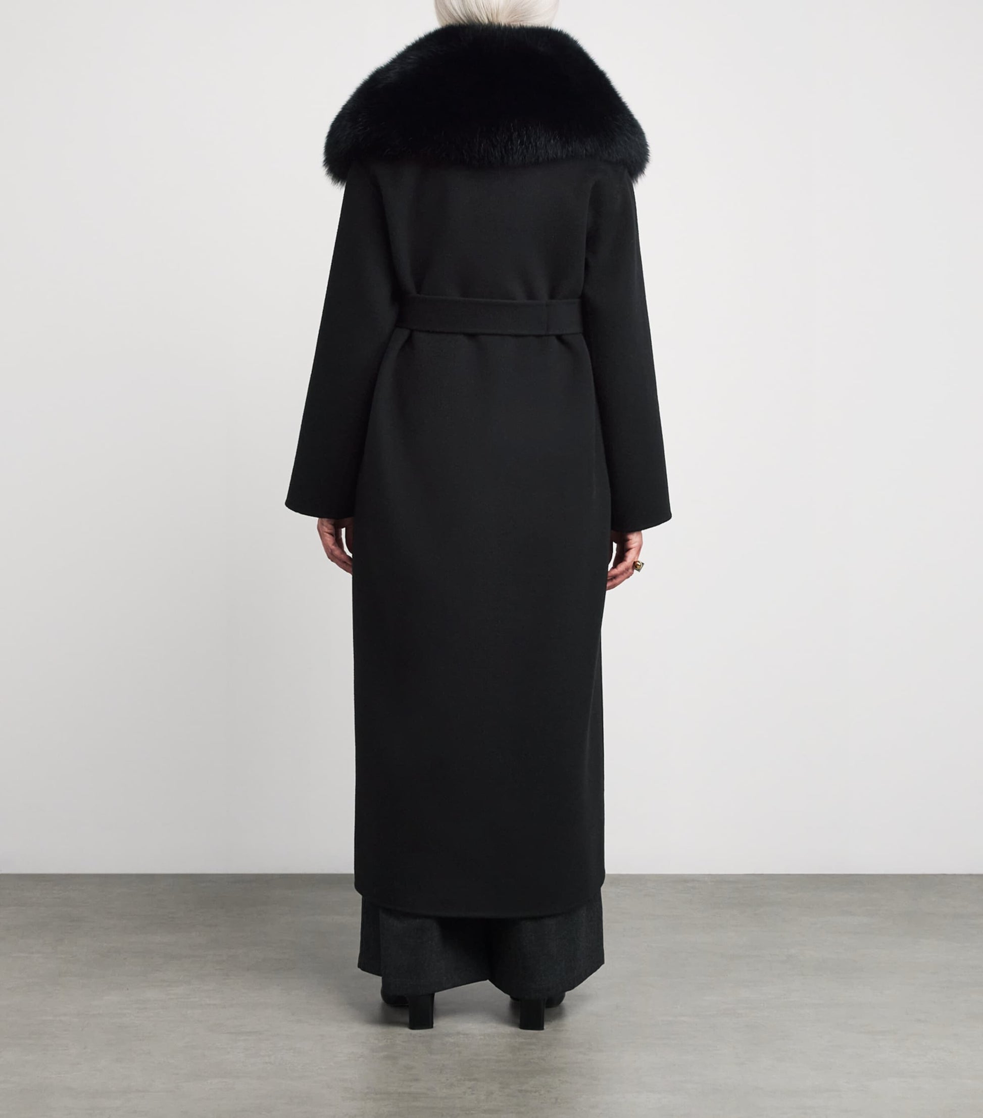 Yves Salomon Black Fur-Trim Double-Breasted Coat