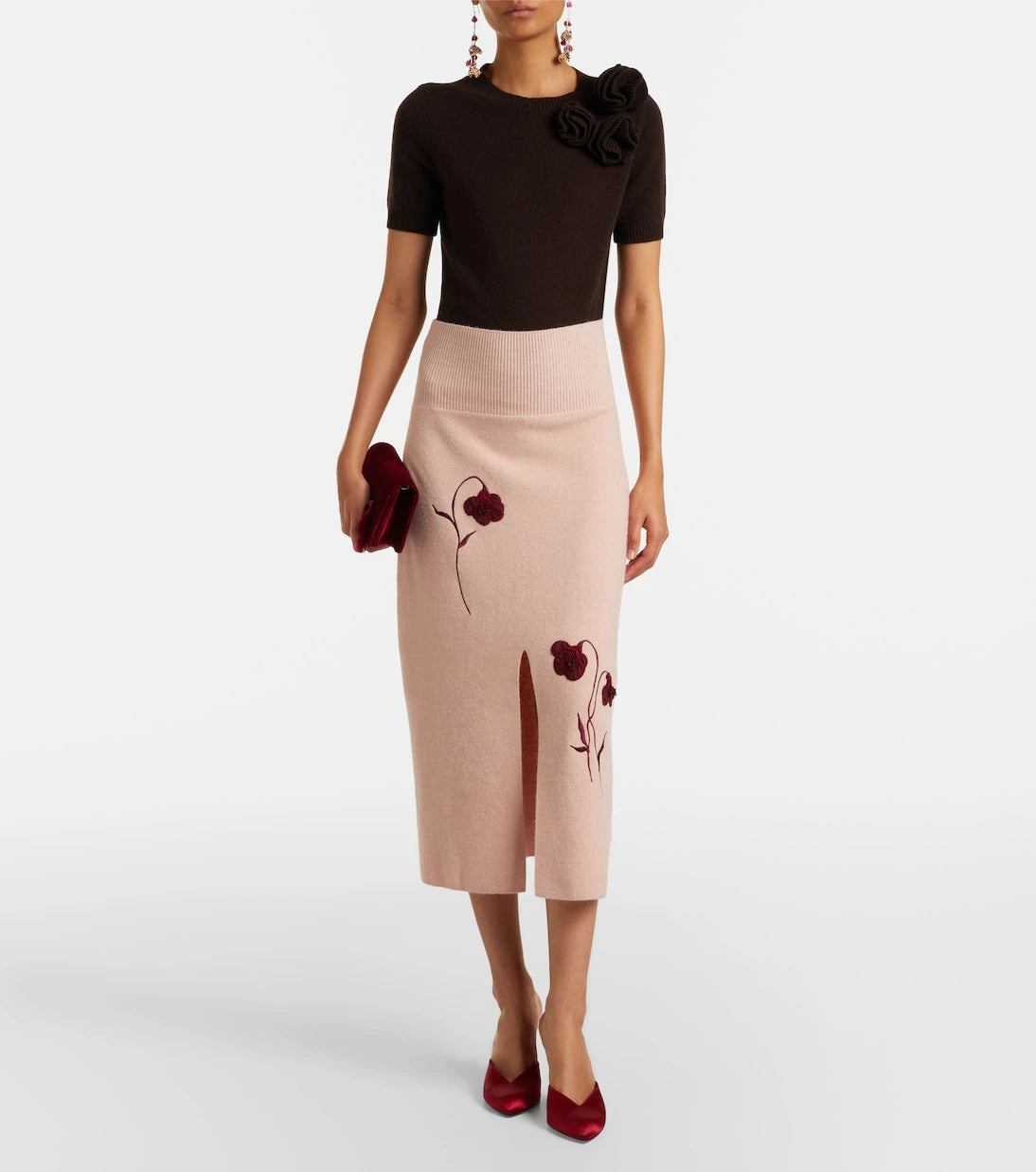 Erdem - Floral-appliqué knitted midi skirt