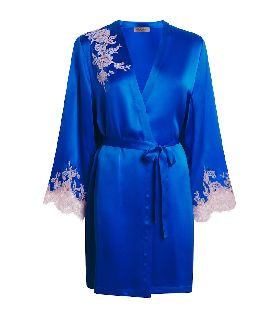 Blue Silk Lace-Trim Bénédicte Short Robe
