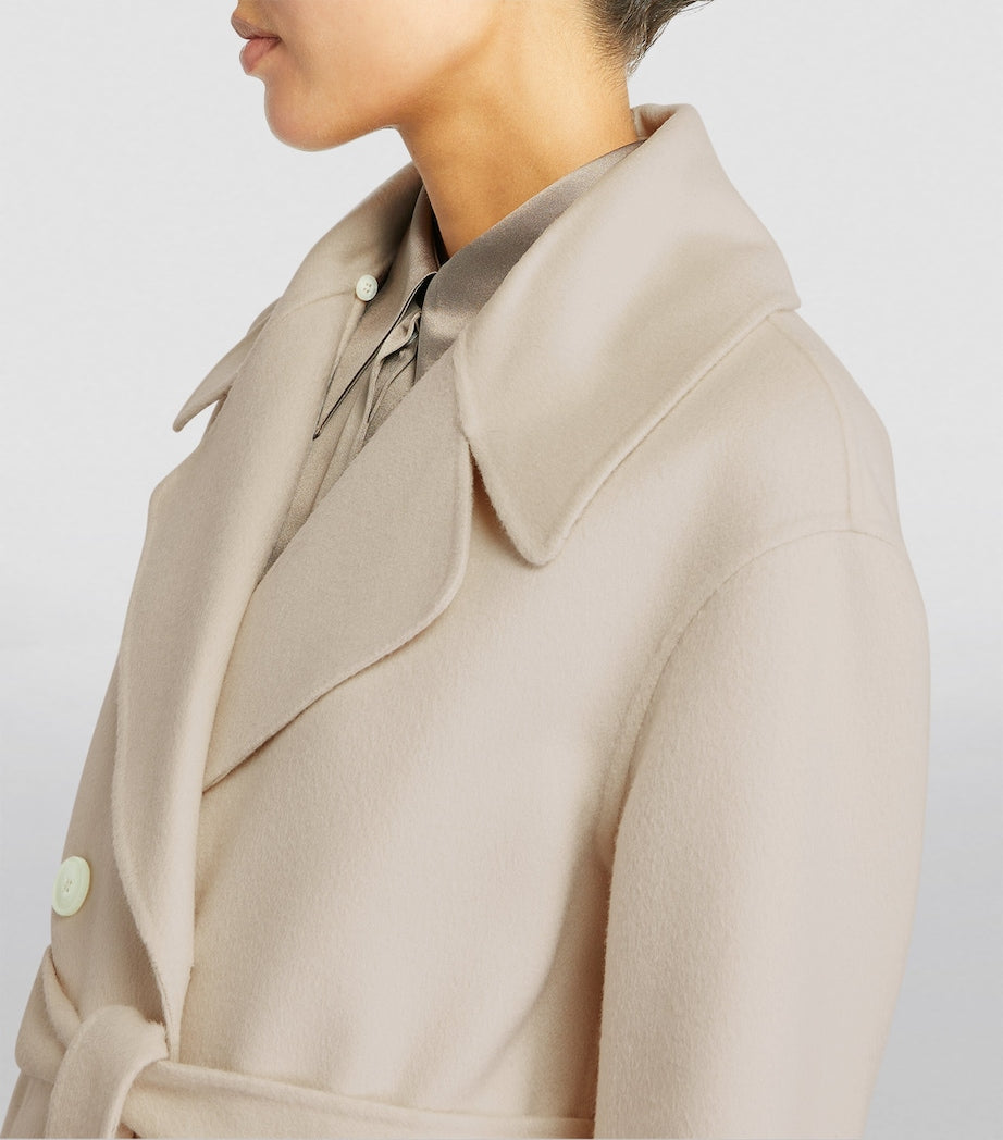 Yves Salomon Beige Wool-Cashmere Fur-Trim Pea Coat