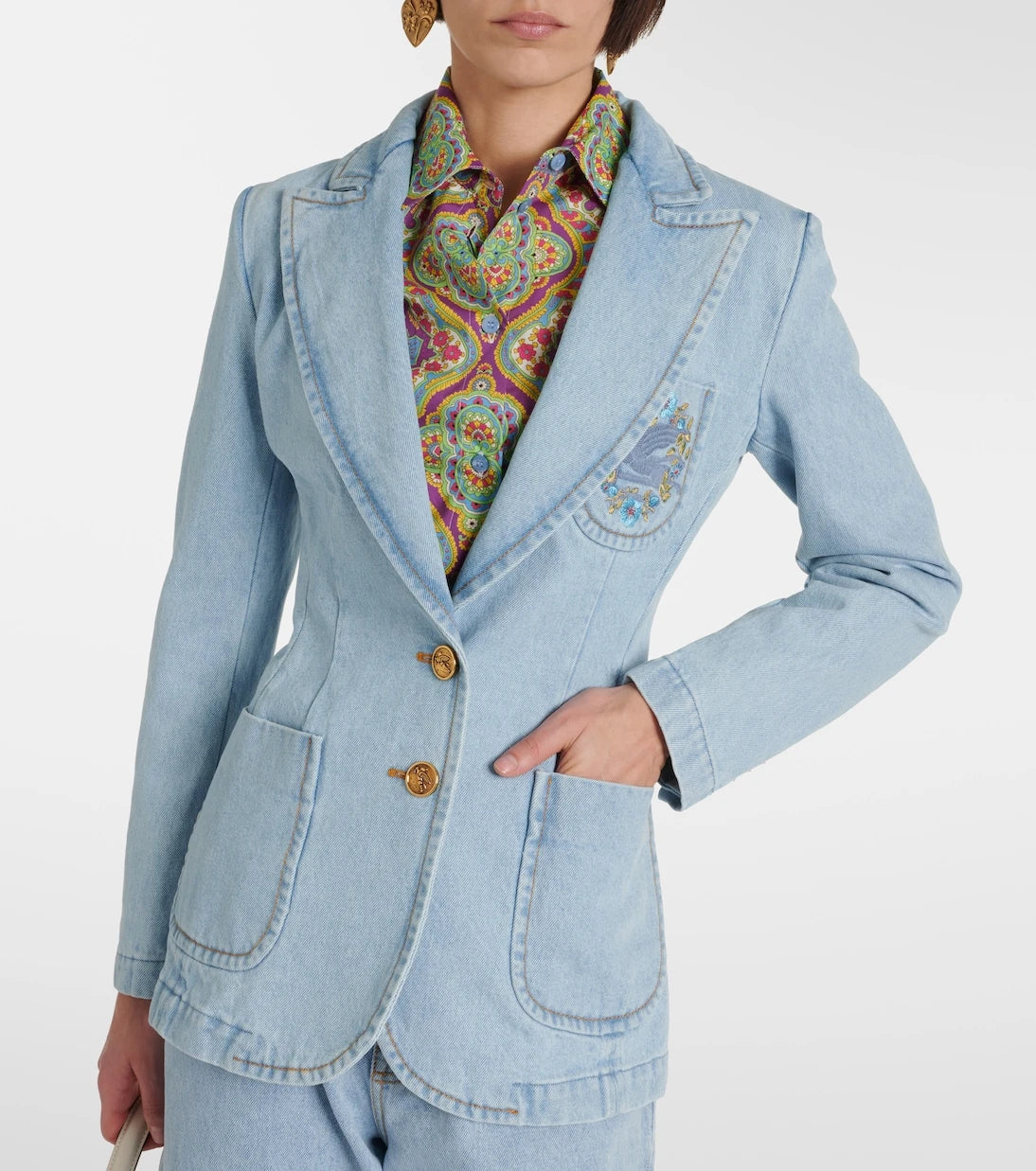 Etro - Embroidered denim blazer