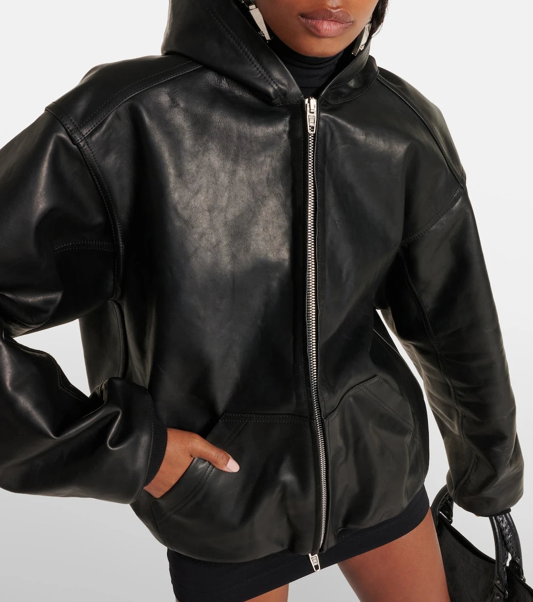 Balenciaga - Hooded leather jacket