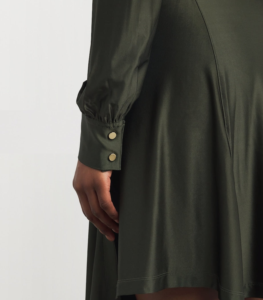 Paco Rabanne Green Asymmetric Ruched Mini Shirt Dress