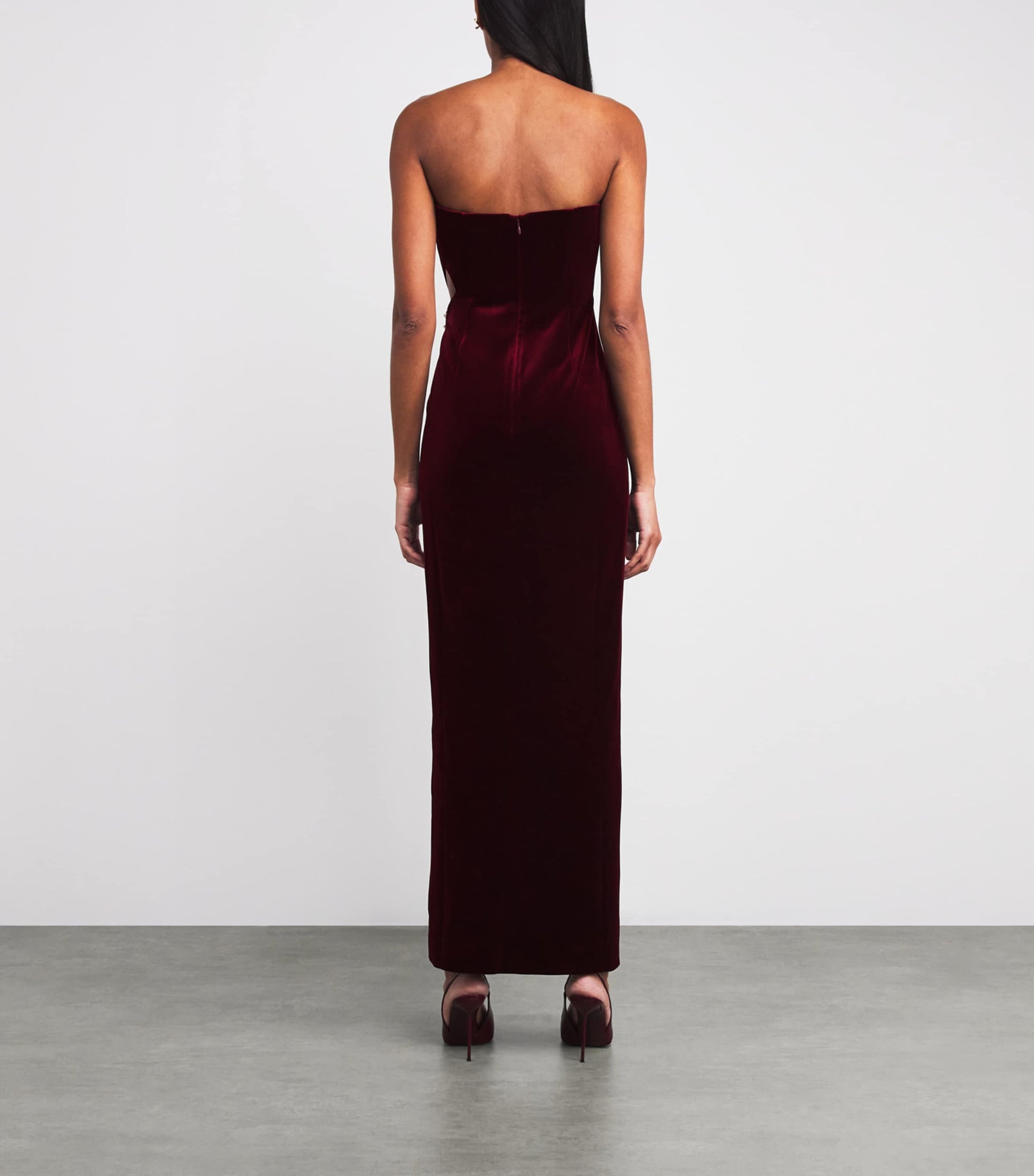 Self-Portrait Burgundy Velvet Strapless Maxi Dress