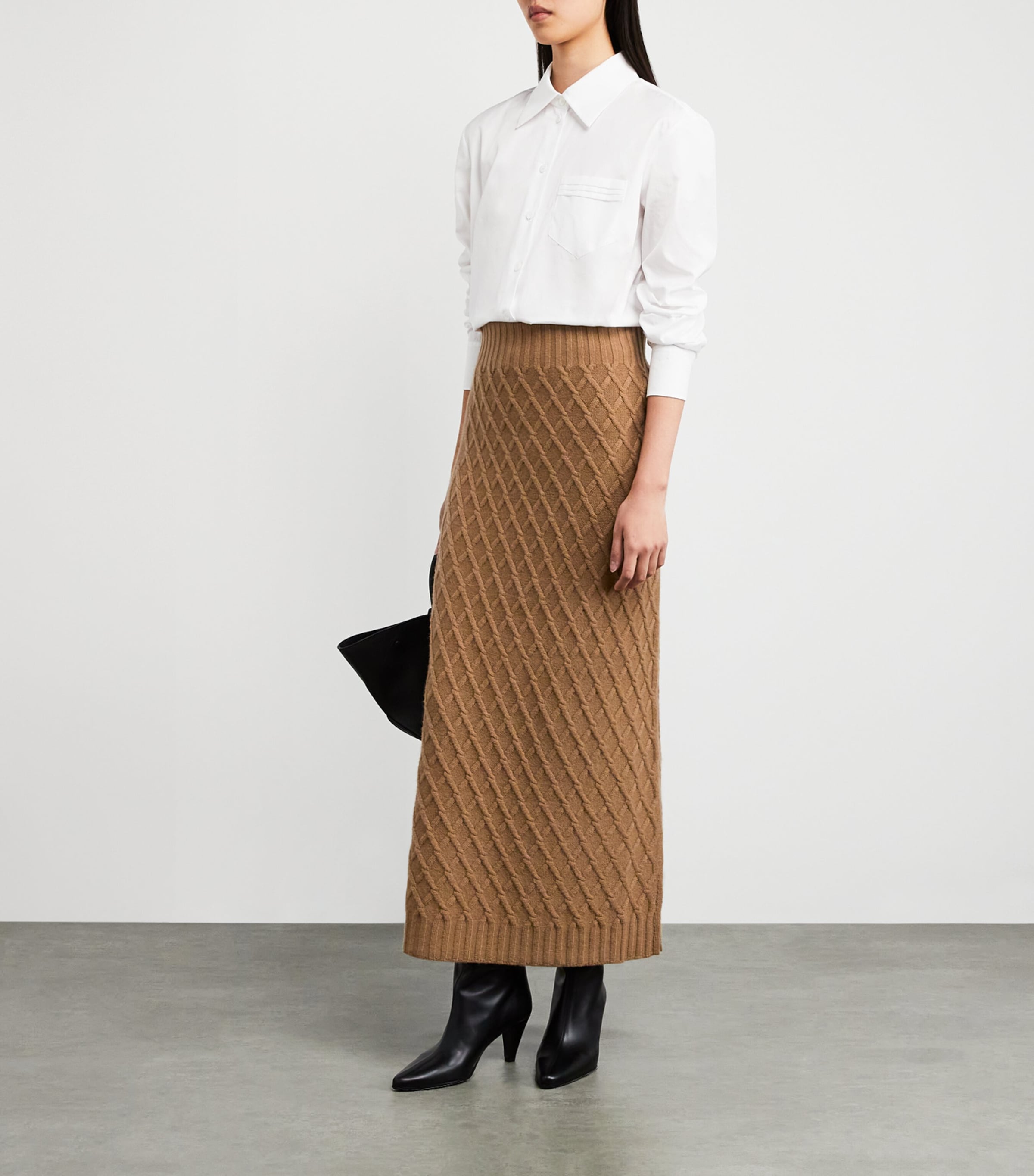Beige Camel Knit Maxi Skirt