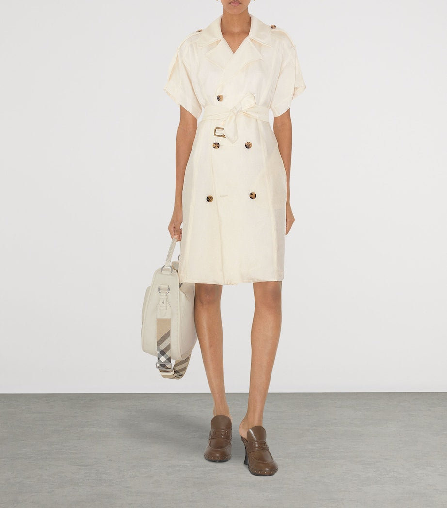 Burberry White Belted Trench Midi Dress