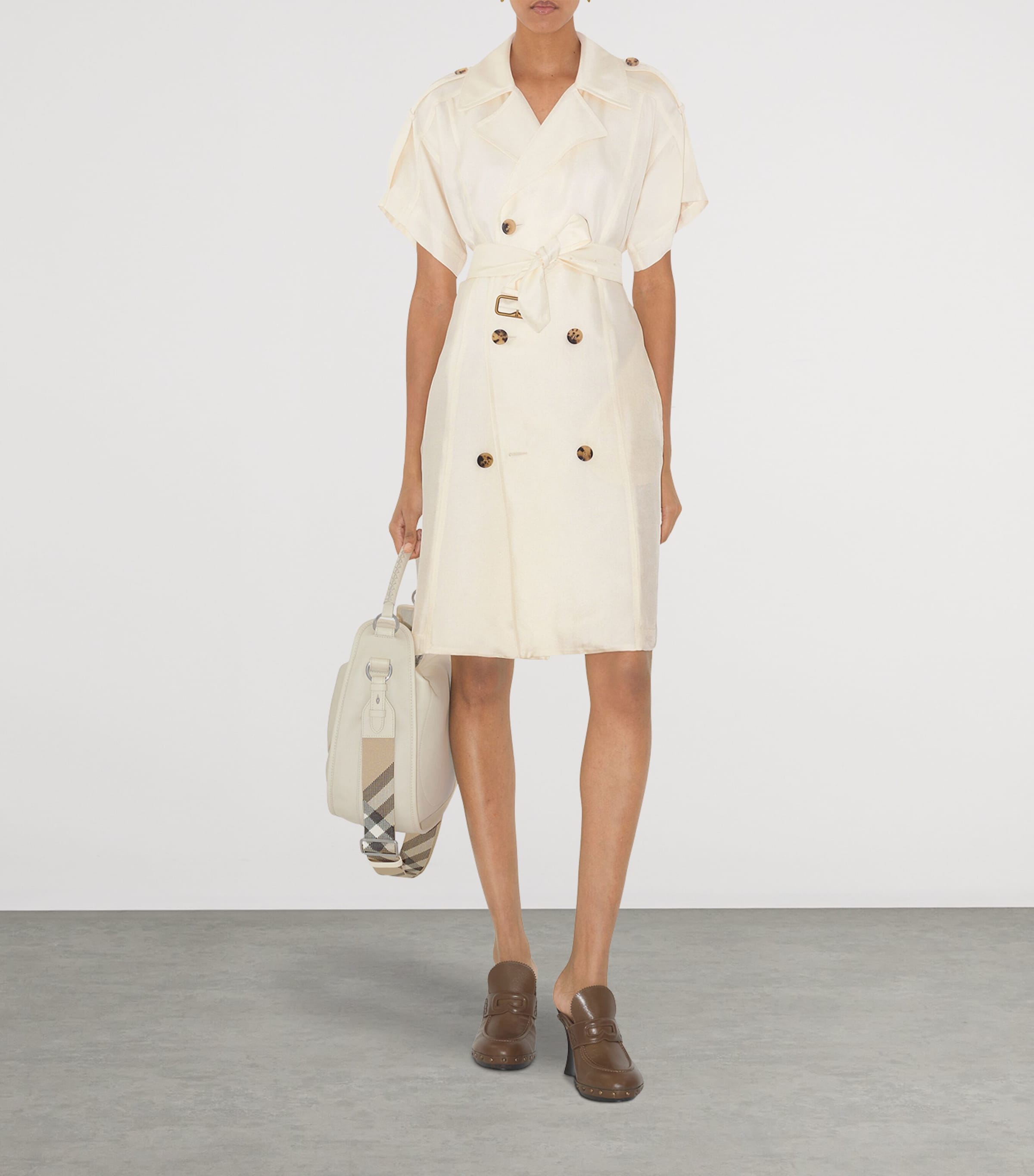 Burberry White Belted Trench Midi Dress