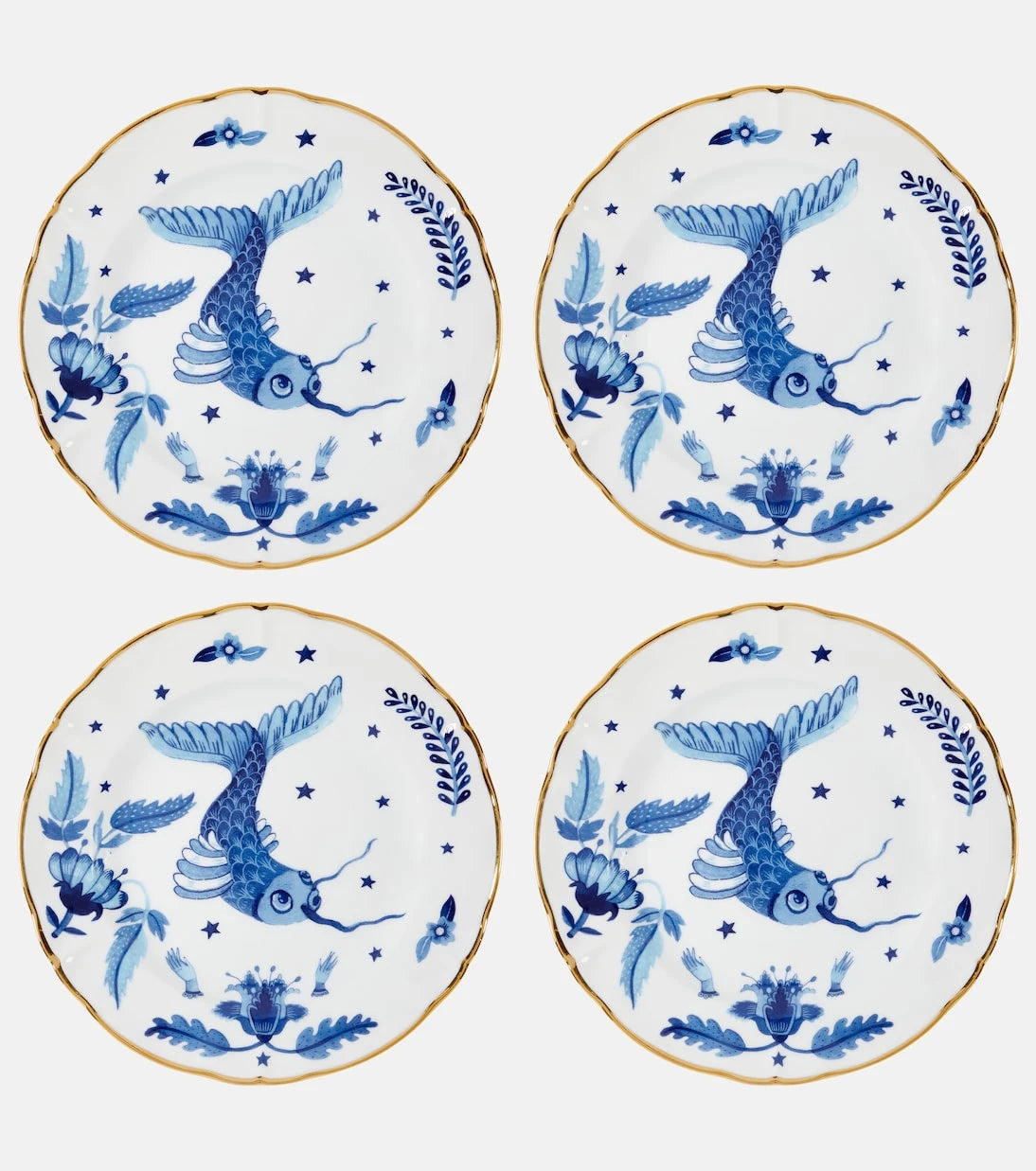 Bitossi - Marino Blue Fish set of 4 dessert plates