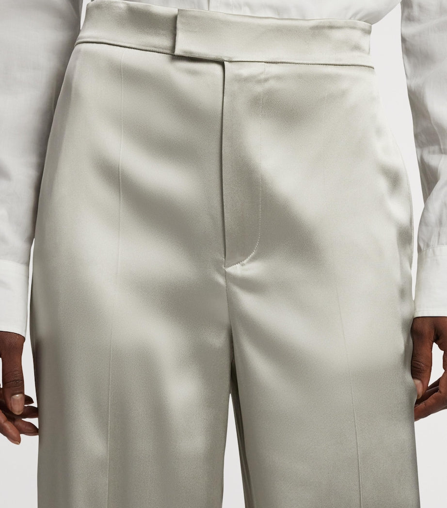 Ivory Satin Wide-Leg Trousers