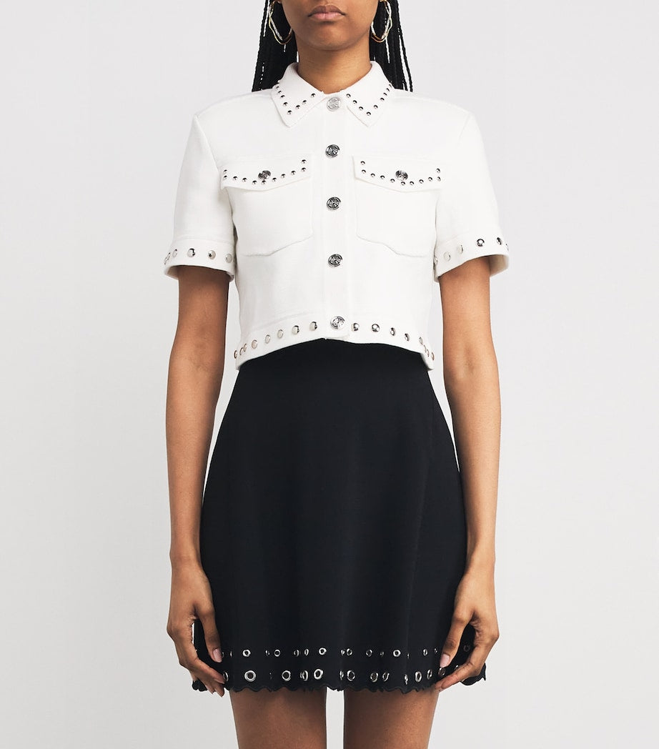 Maje White Short-Sleeve Studded Jacket