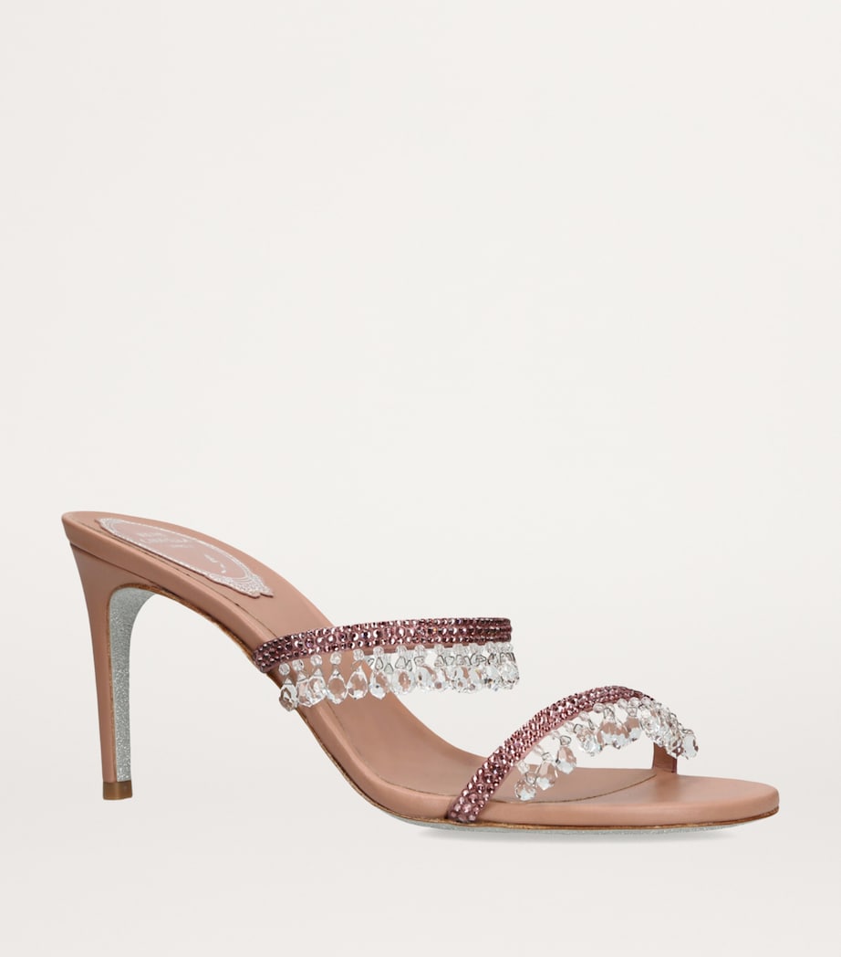 René Caovilla Pink Satin Chandelier Heeled Mules 80