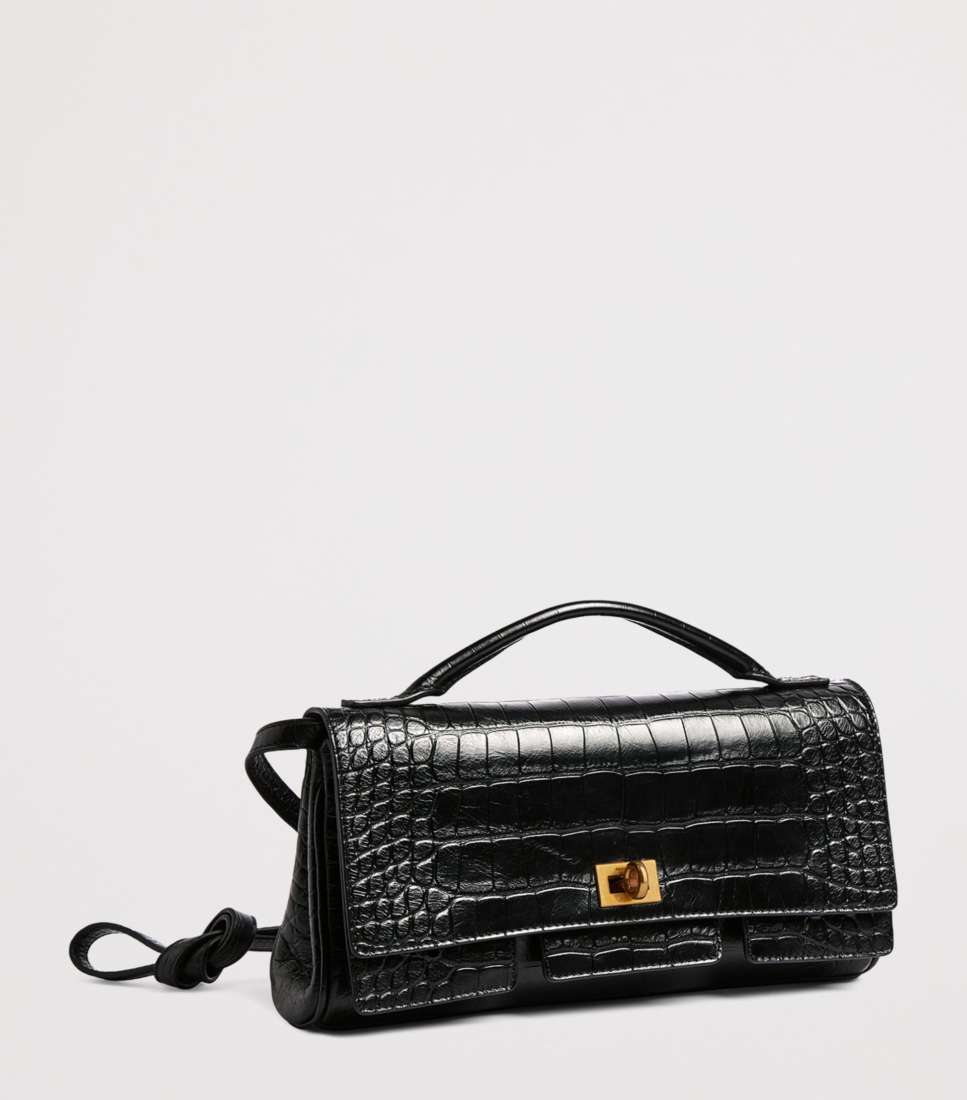 Black Croc-Embossed Calfskin Bel Air Clutch Bag