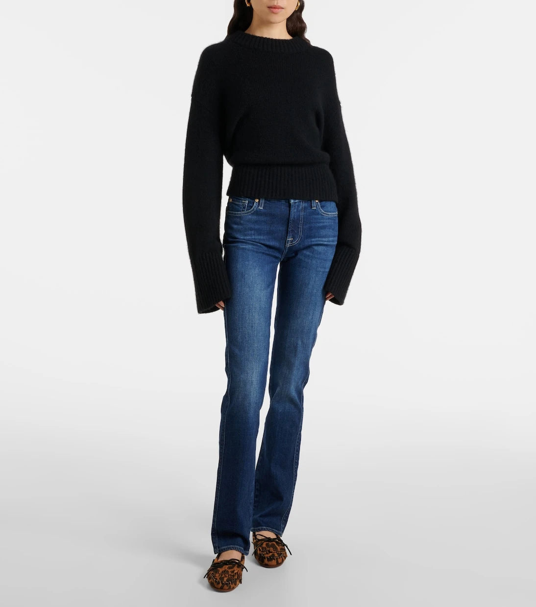 7 For All Mankind - بنطلون جينز كيمي بقصة مستقيمة وخصر مرتفع