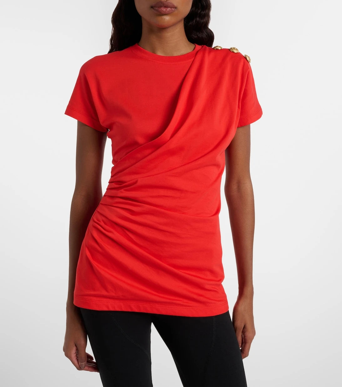 Balmain - Draped cotton jersey T-shirt