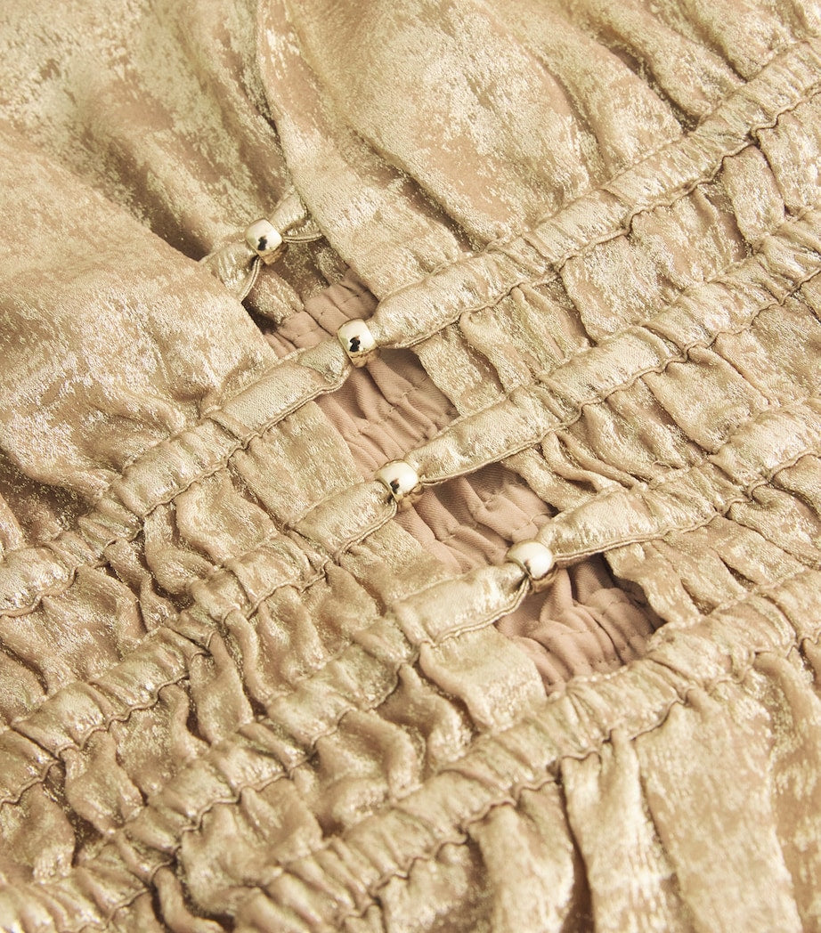 Gold Lamé Shirred Midi Dress